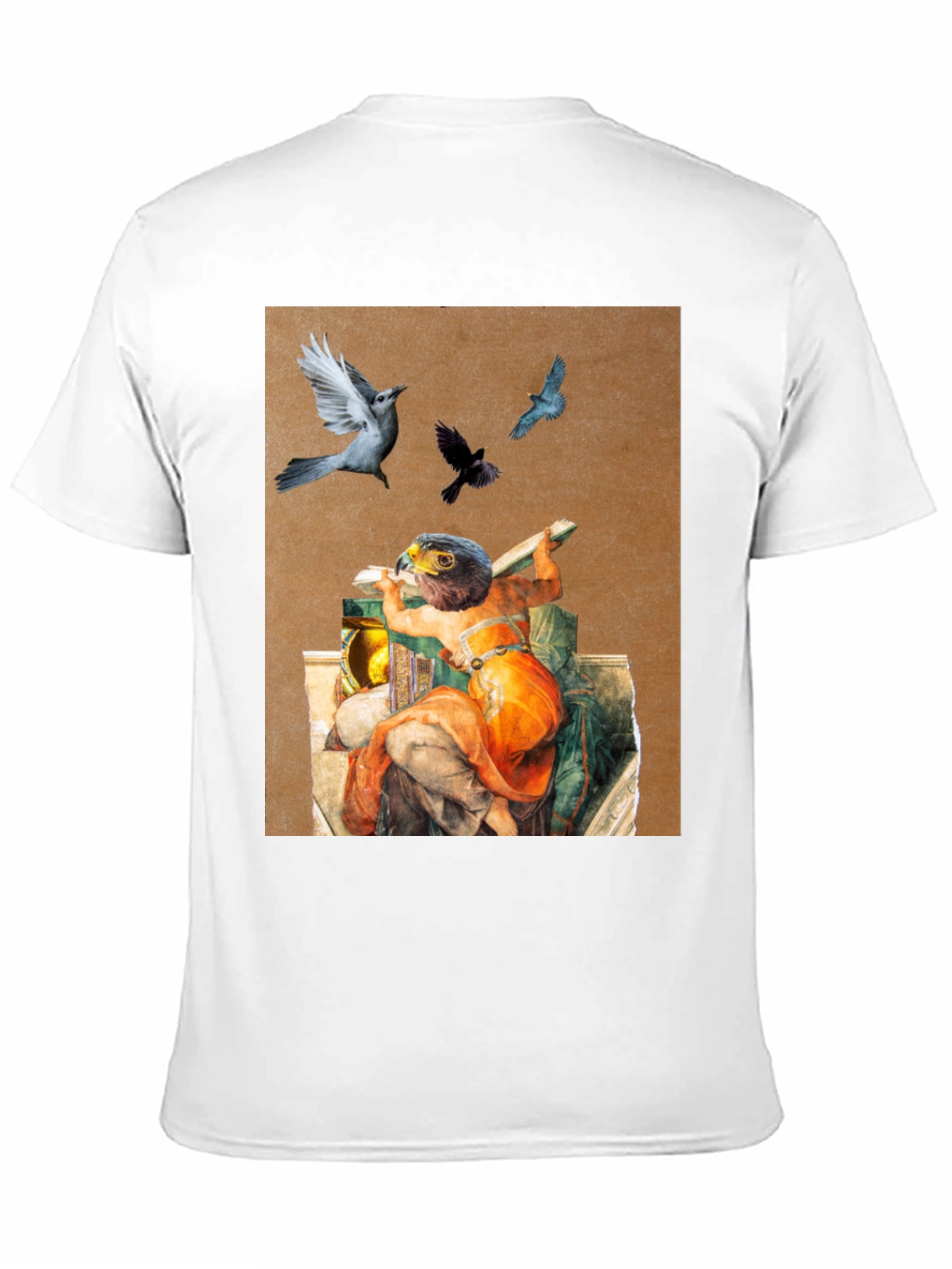 Artistic Bird Print Black T-Shirt