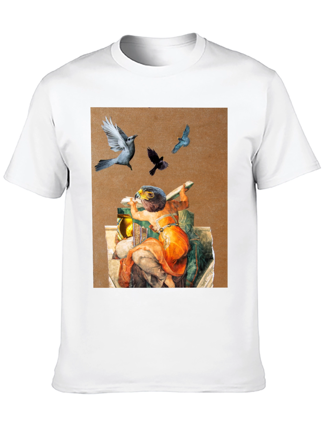 Artistic Bird Print Black T-Shirt