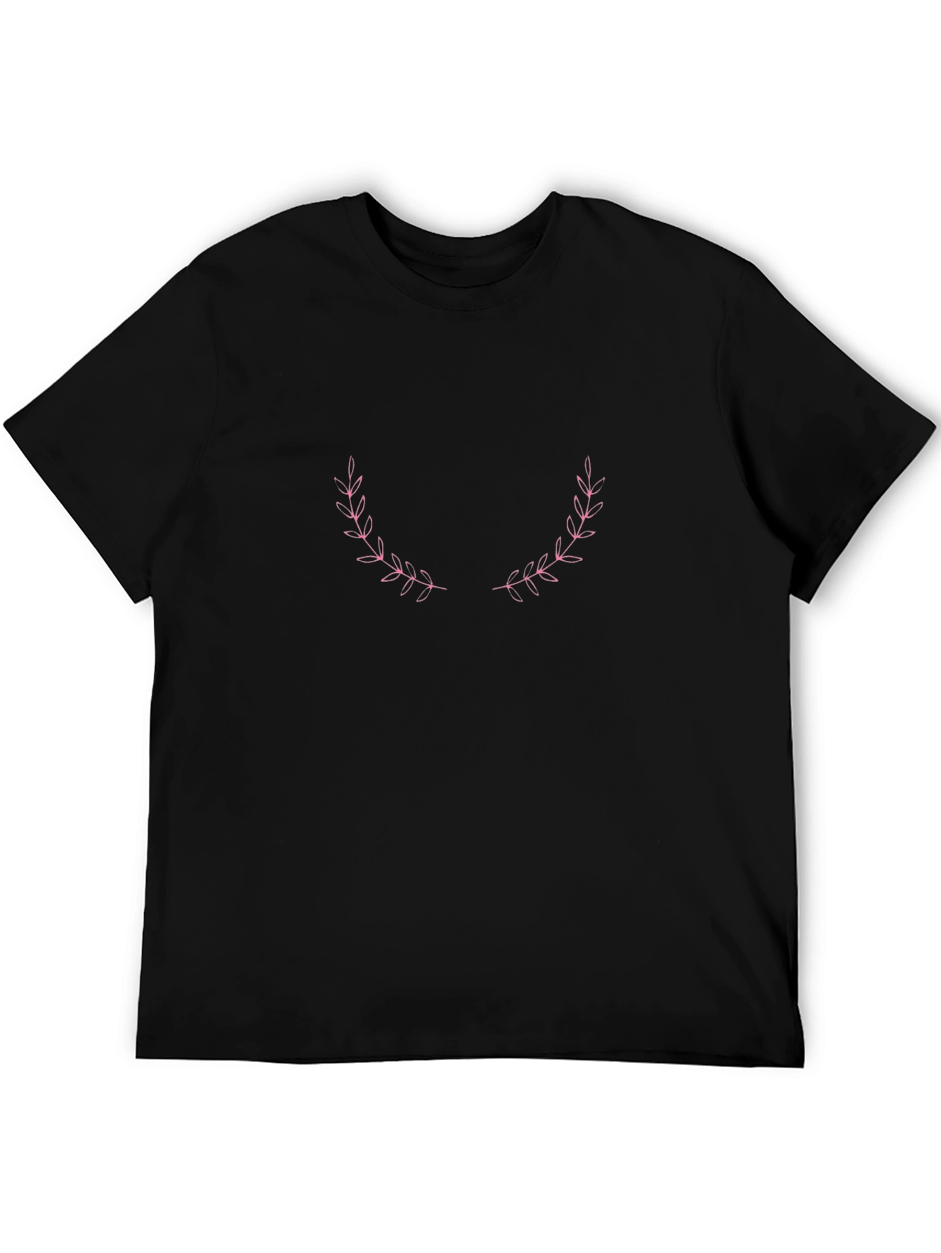 Black T-Shirt with Floral Laurel Design