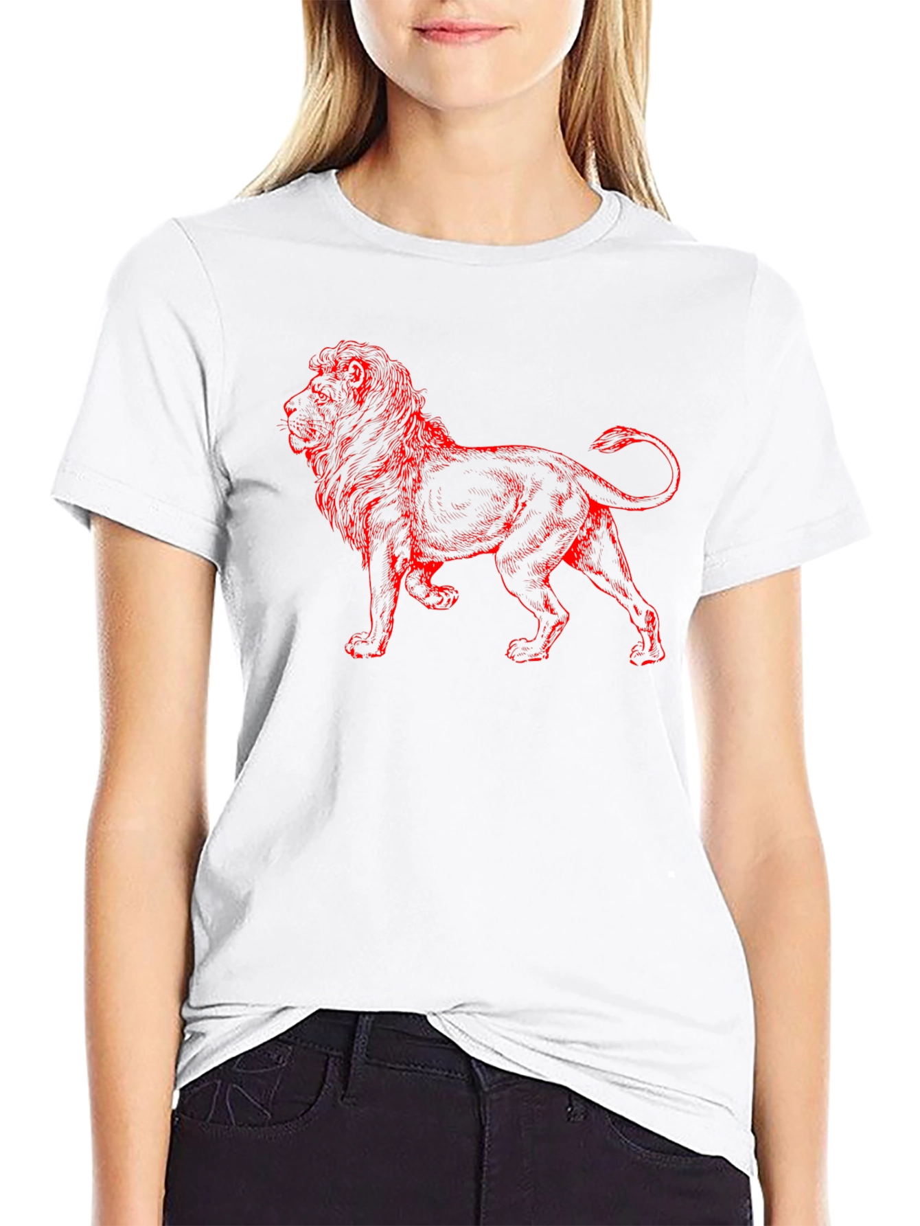 Lion Graphic Print T-Shirt - Casual Black Tee