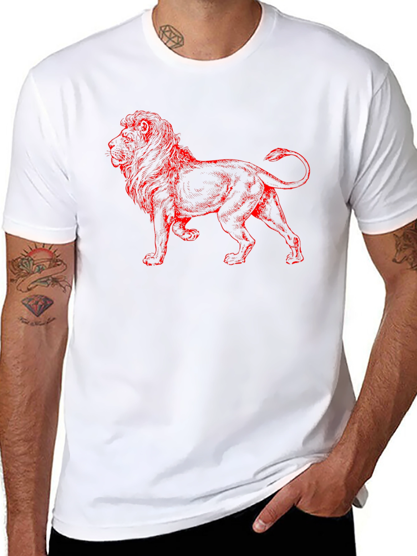 Lion Graphic Print T-Shirt - Casual Black Tee