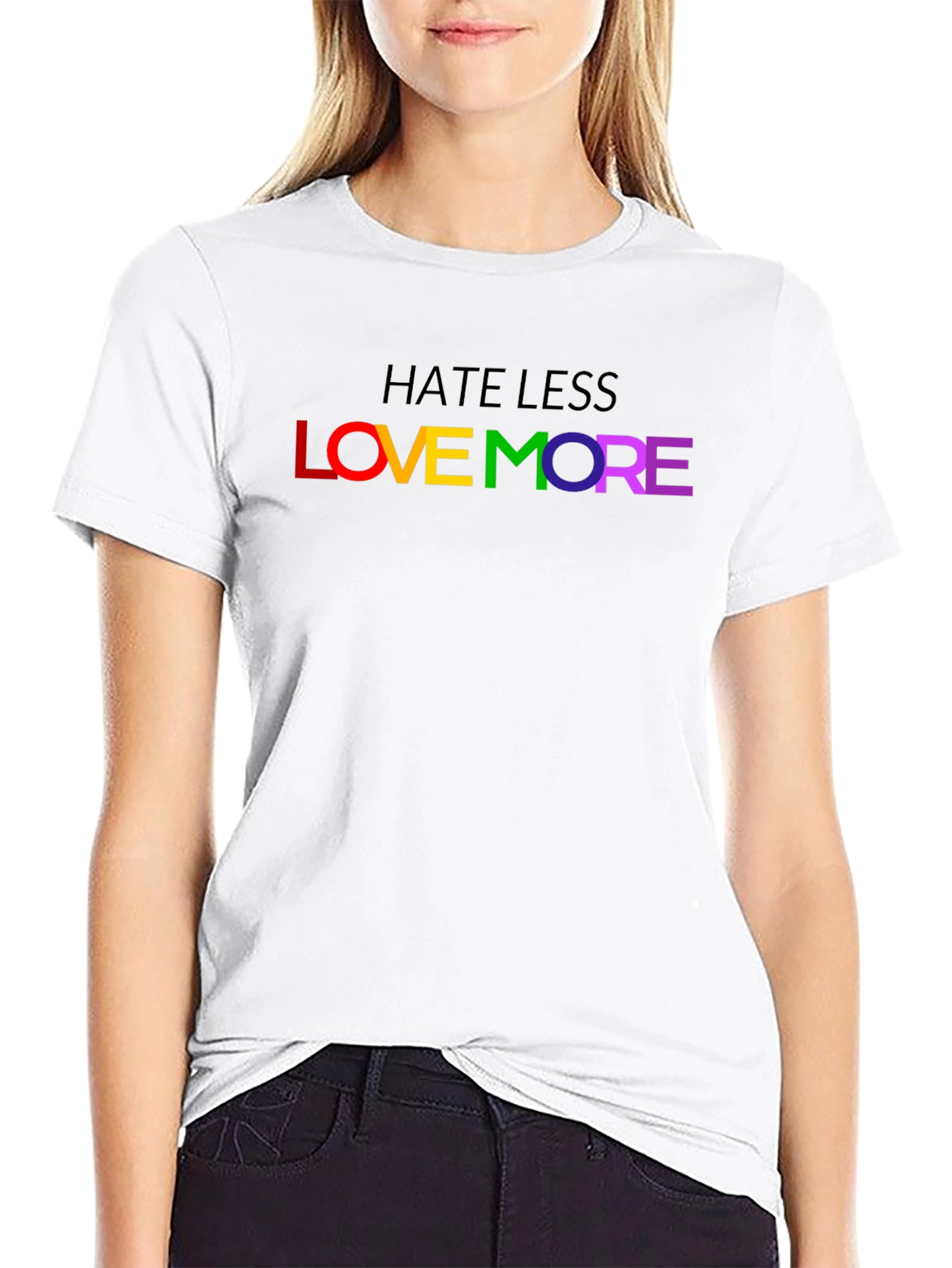 Hate Less Love More Rainbow LGBTQ Pride T-Shirt