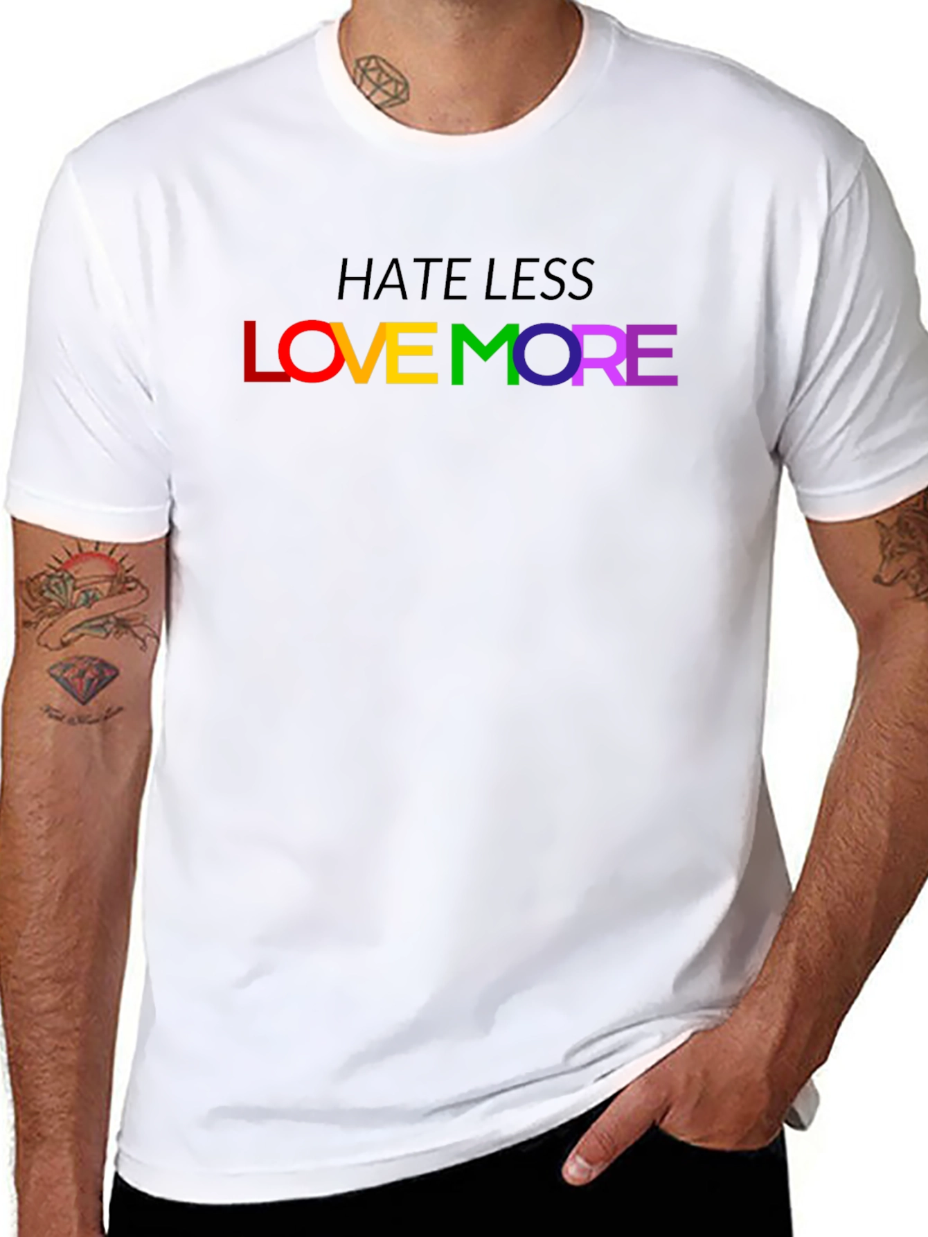 Hate Less Love More Rainbow LGBTQ Pride T-Shirt