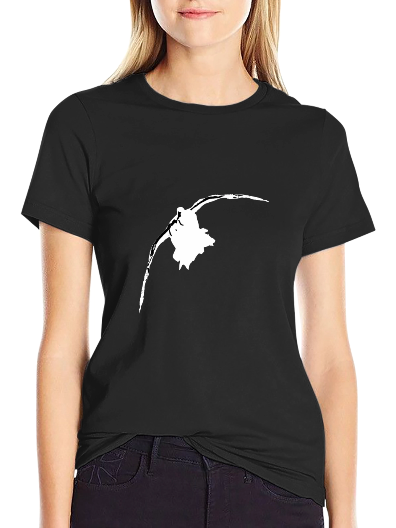 Black T-Shirt with White Bird Silhouette