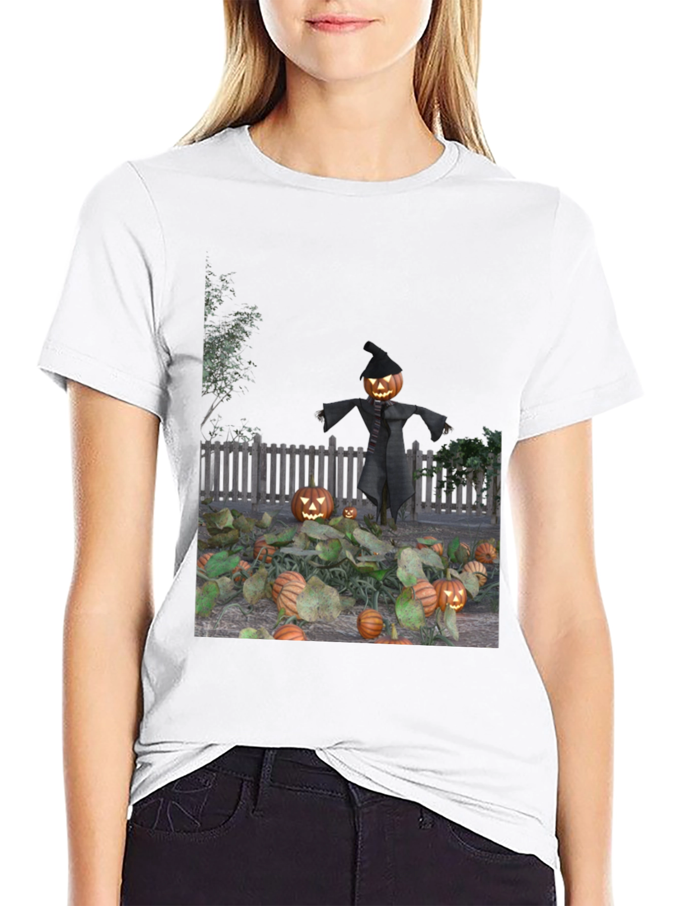 Halloween Scarecrow Pumpkin Patch Graphic Tee