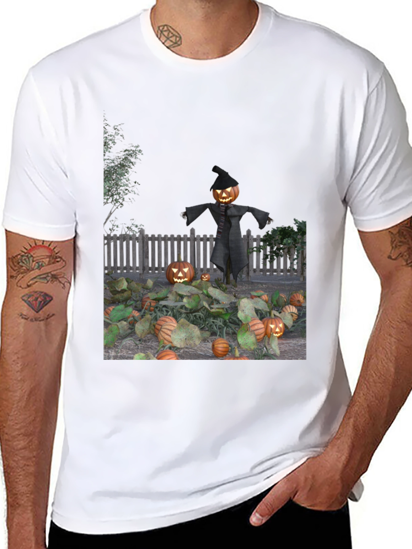 Halloween Scarecrow Pumpkin Patch Graphic Tee