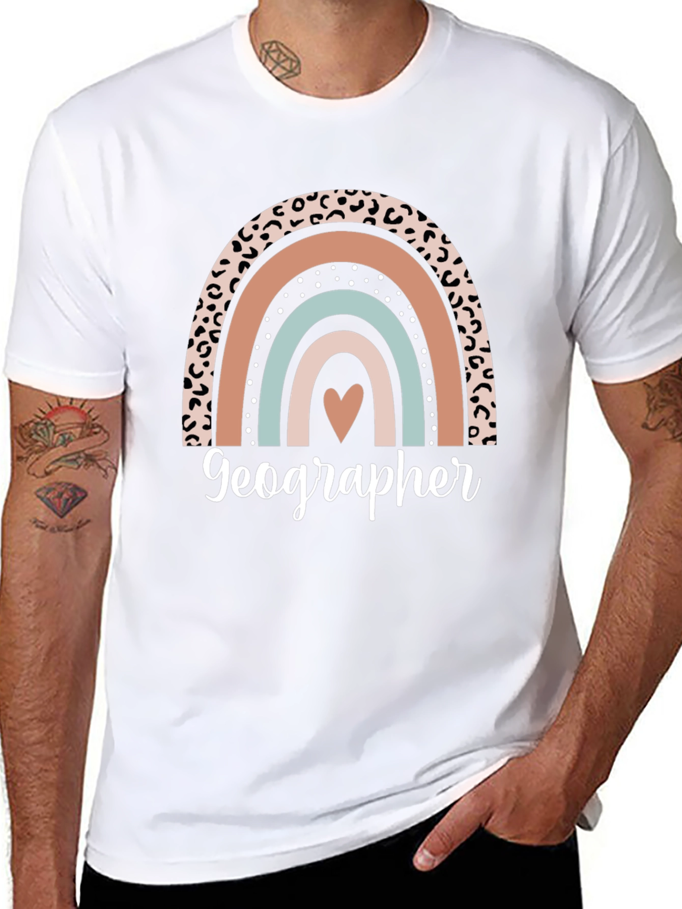 Geographer Leopard Rainbow Heart T-Shirt