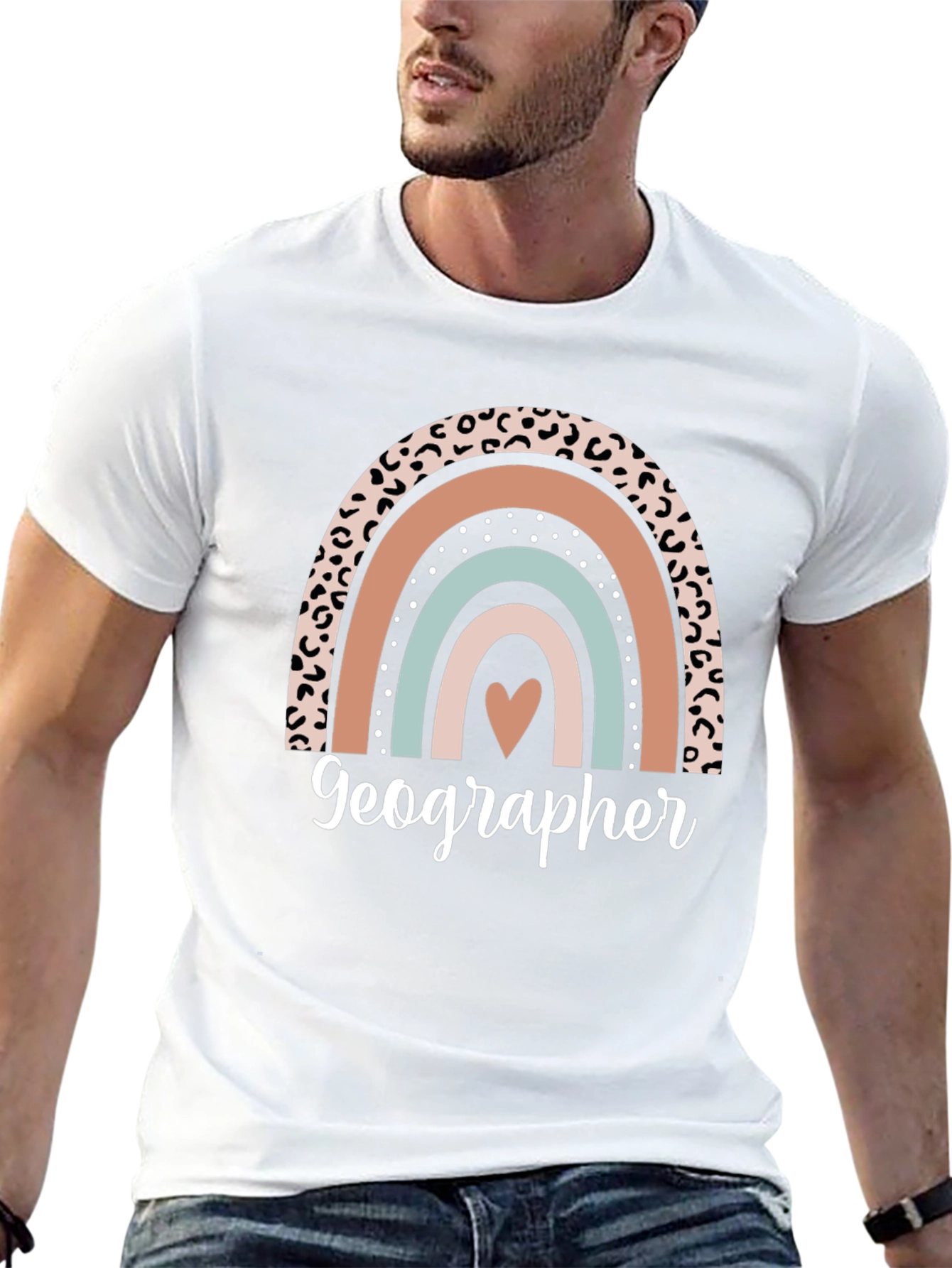 Geographer Leopard Rainbow Heart T-Shirt