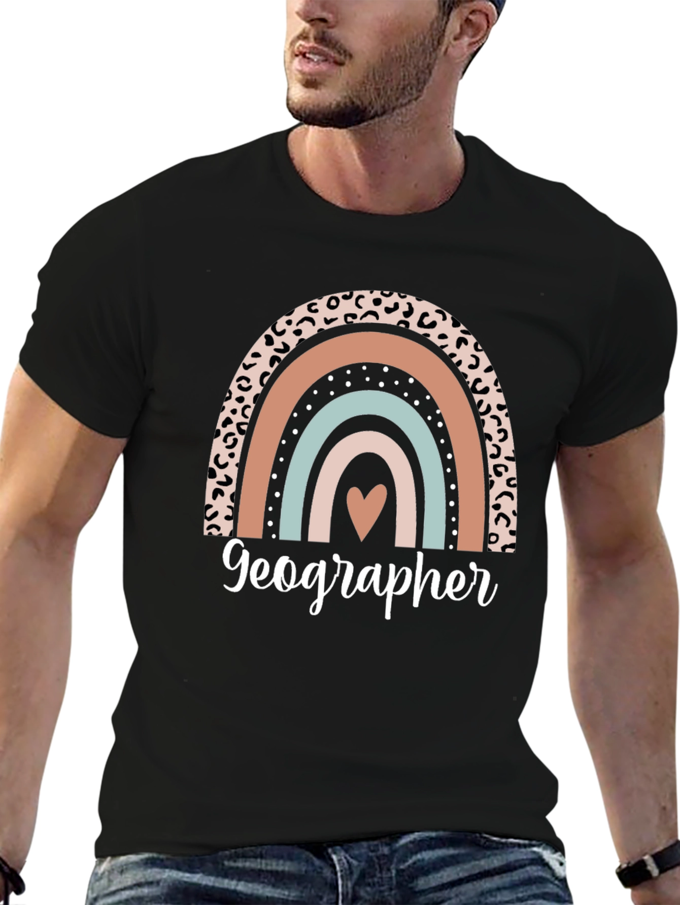 Geographer Leopard Rainbow Heart T-Shirt