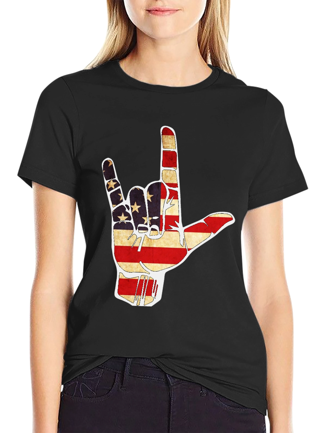 American Flag I Love You Hand T-Shirt