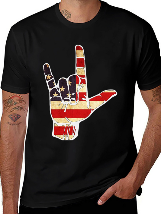 American Flag I Love You Hand T-Shirt