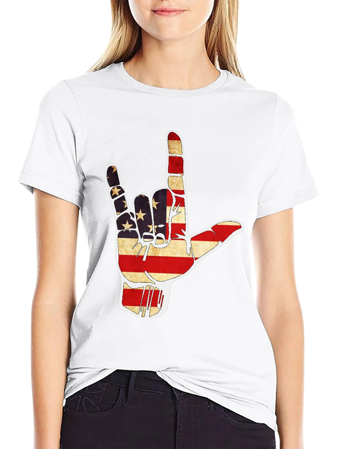 American Flag I Love You Hand T-Shirt