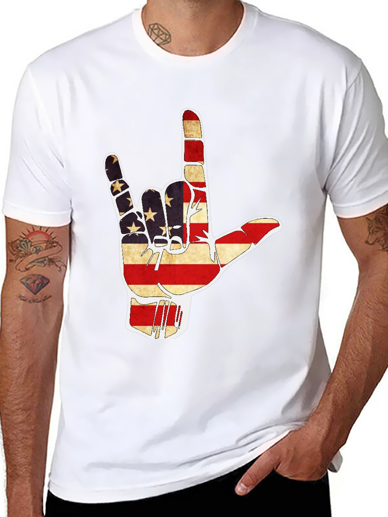 American Flag I Love You Hand T-Shirt