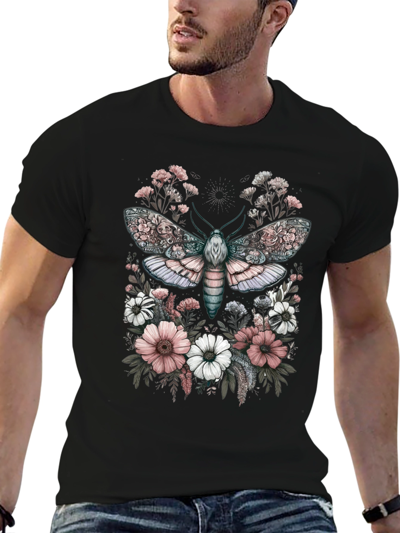 Floral Moth Graphic Tee - Unique Design
