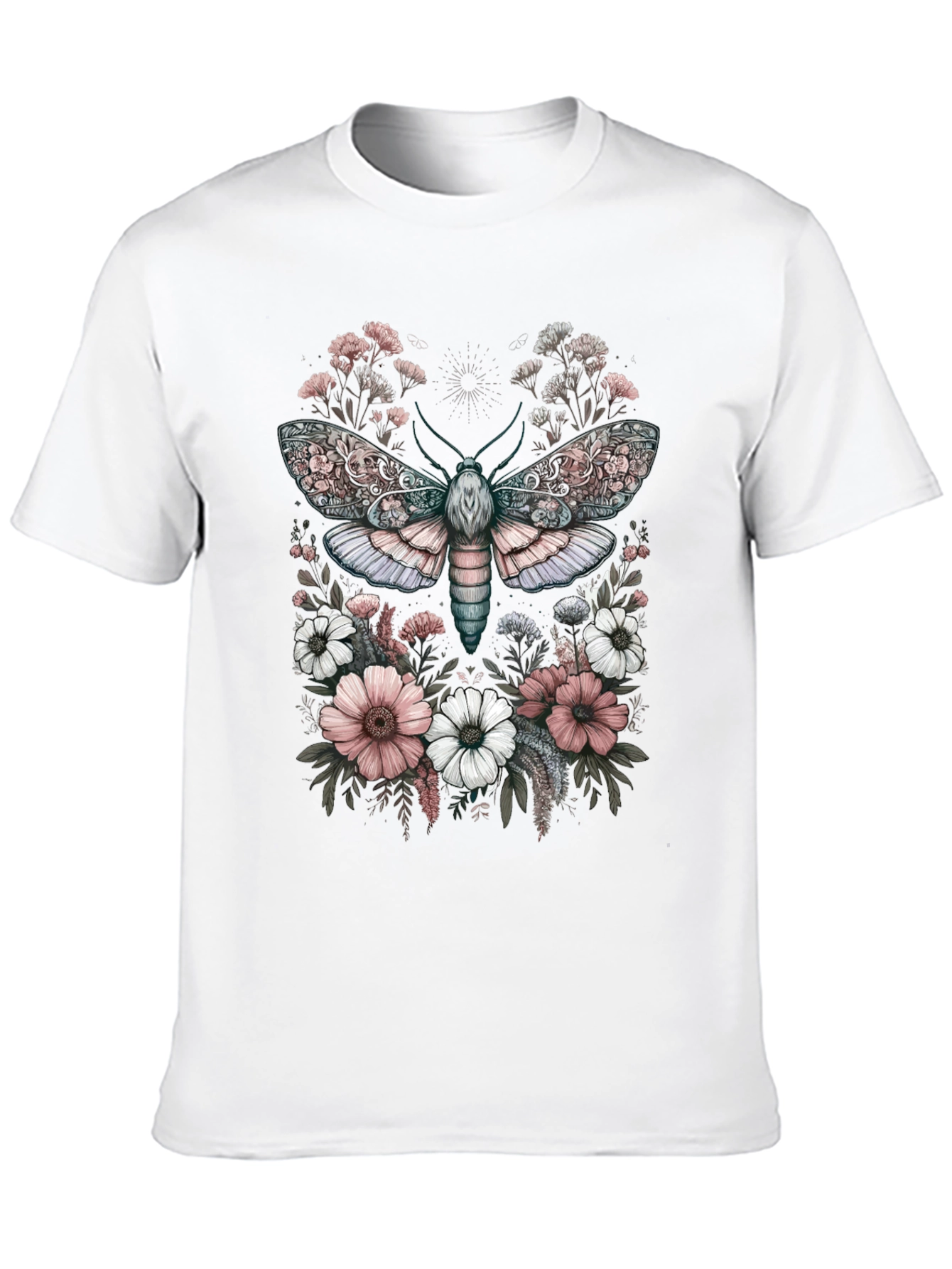 Floral Moth Graphic Tee - Unique Design