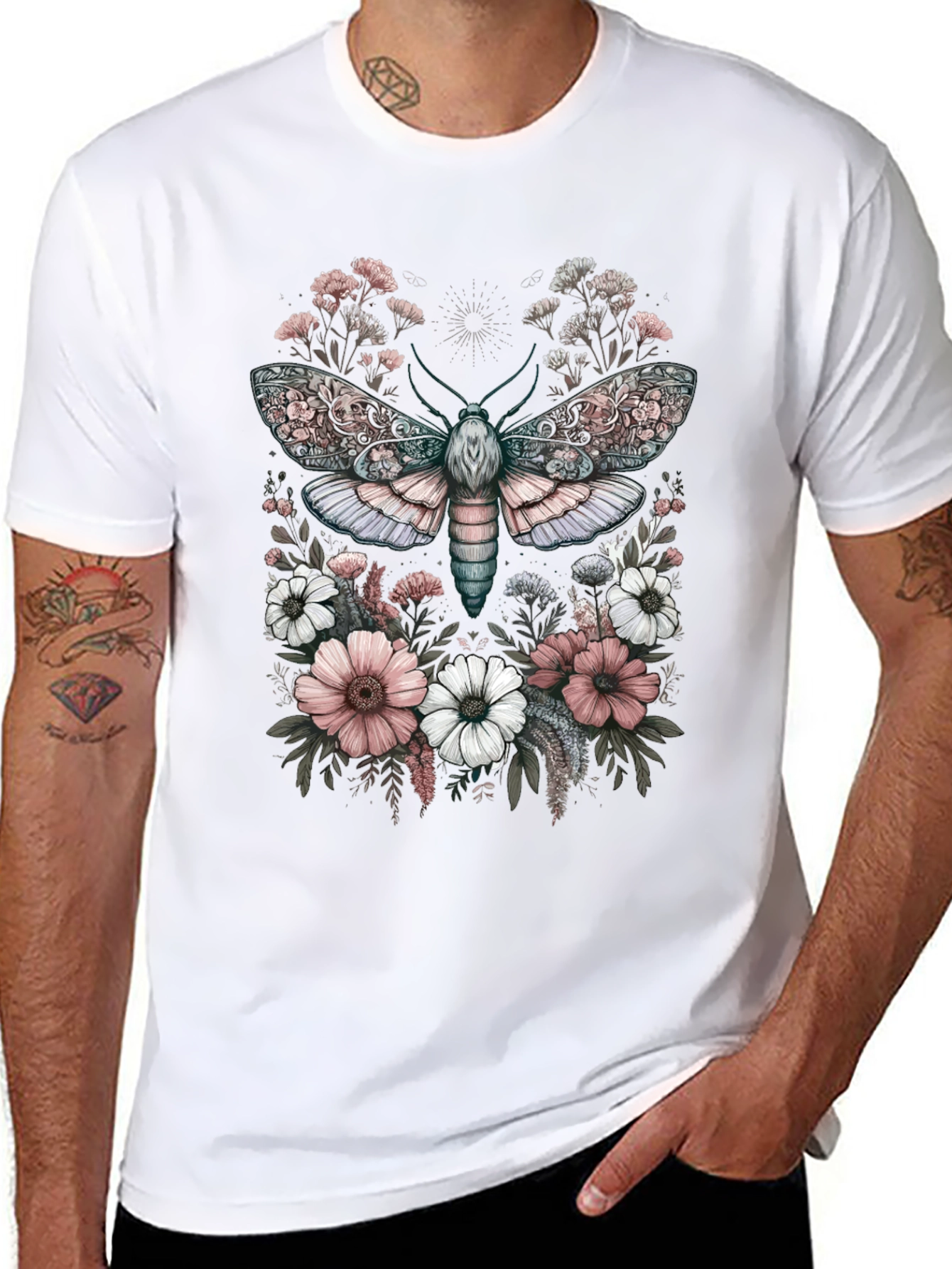 Floral Moth Graphic Tee - Unique Design