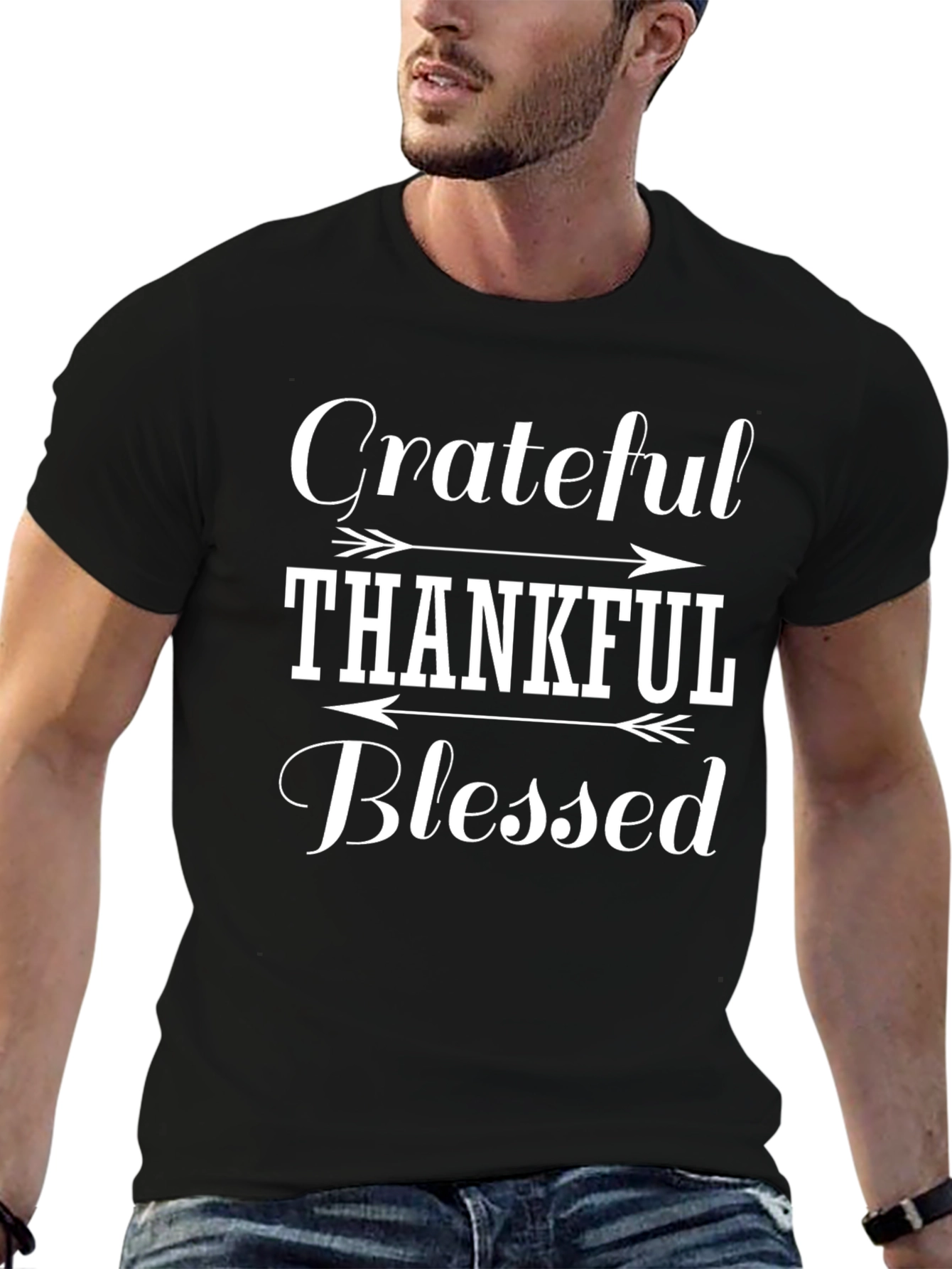Grateful Thankful Blessed Black Graphic Tee