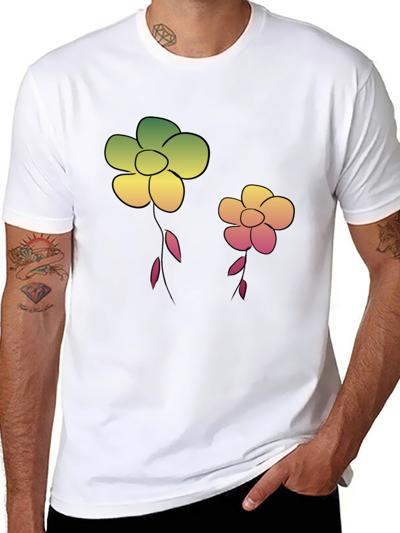 Floral Graphic Tee - Black Cotton Blend
