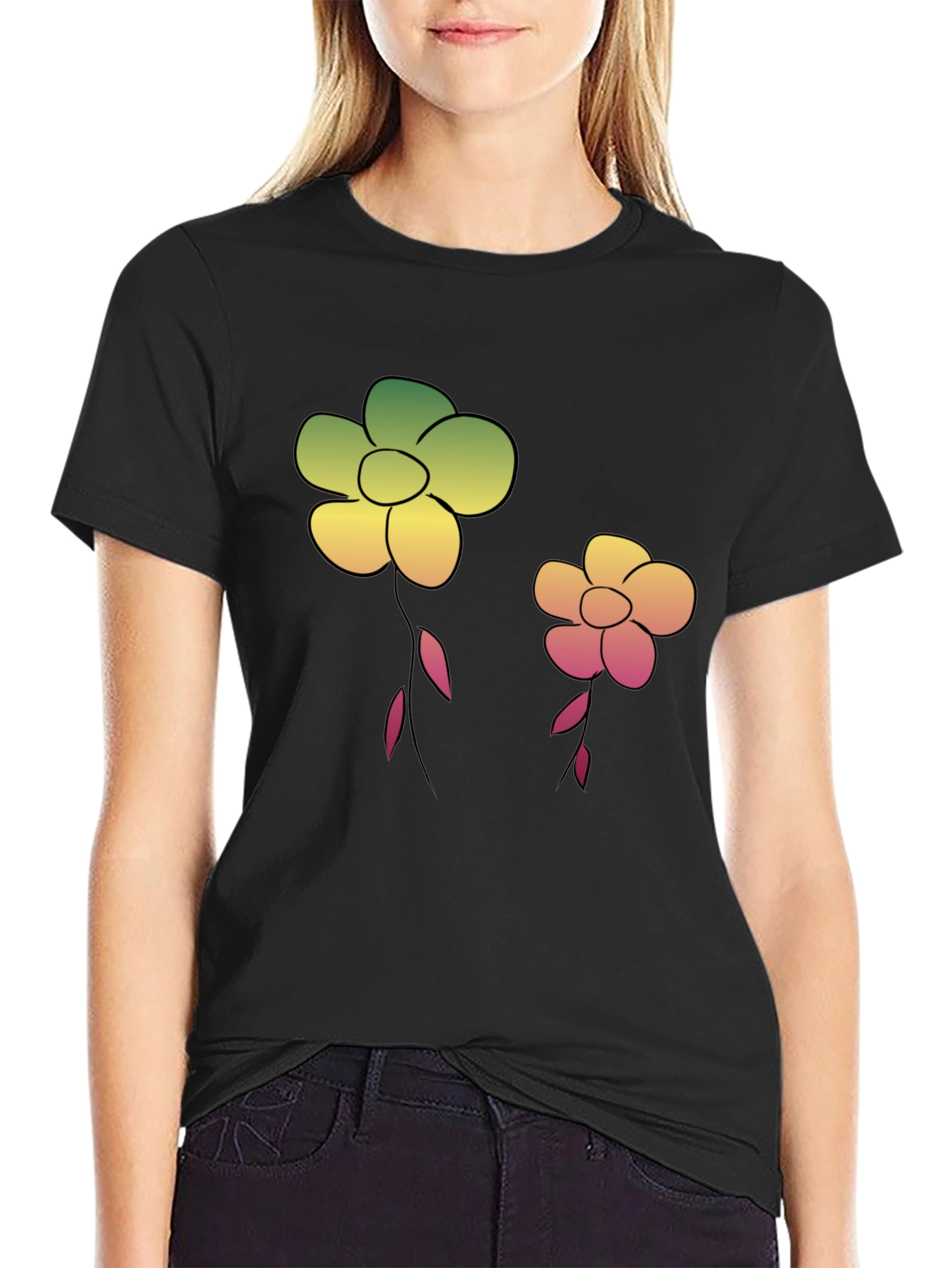 Floral Graphic Tee - Black Cotton Blend