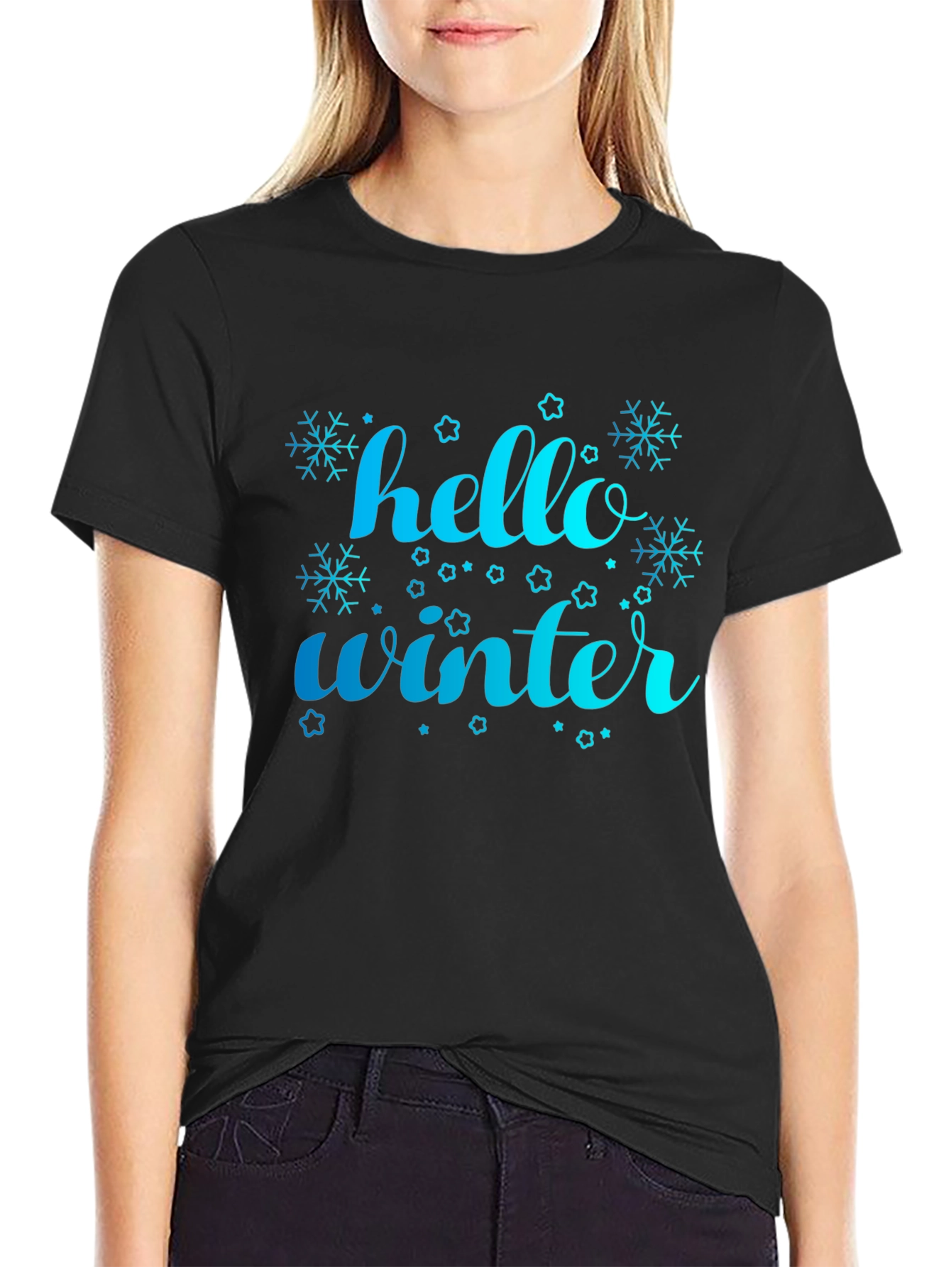 Hello Winter Graphic Tee - Black Casual Shirt
