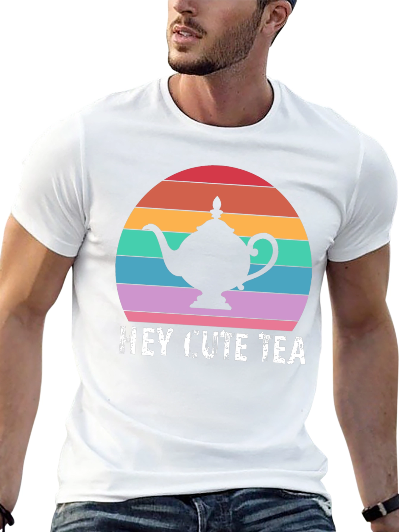 Hey Cute Tea T-Shirt Retro Sunset Teapot Graphic Tee