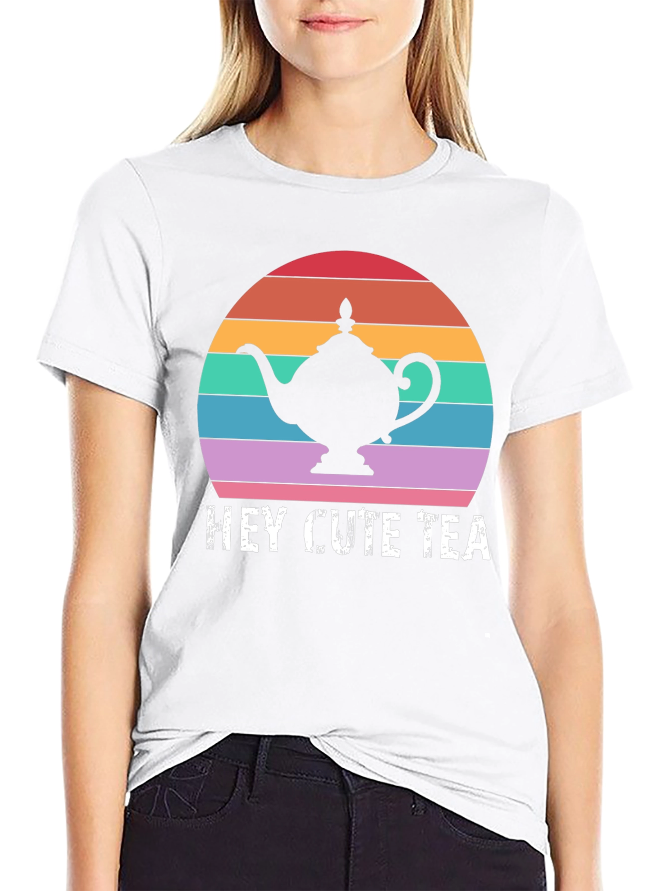 Hey Cute Tea T-Shirt Retro Sunset Teapot Graphic Tee