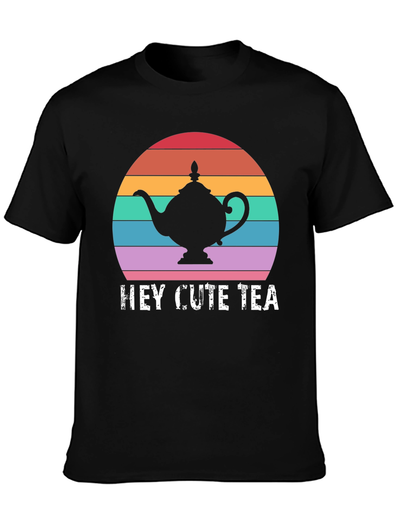 Hey Cute Tea T-Shirt Retro Sunset Teapot Graphic Tee