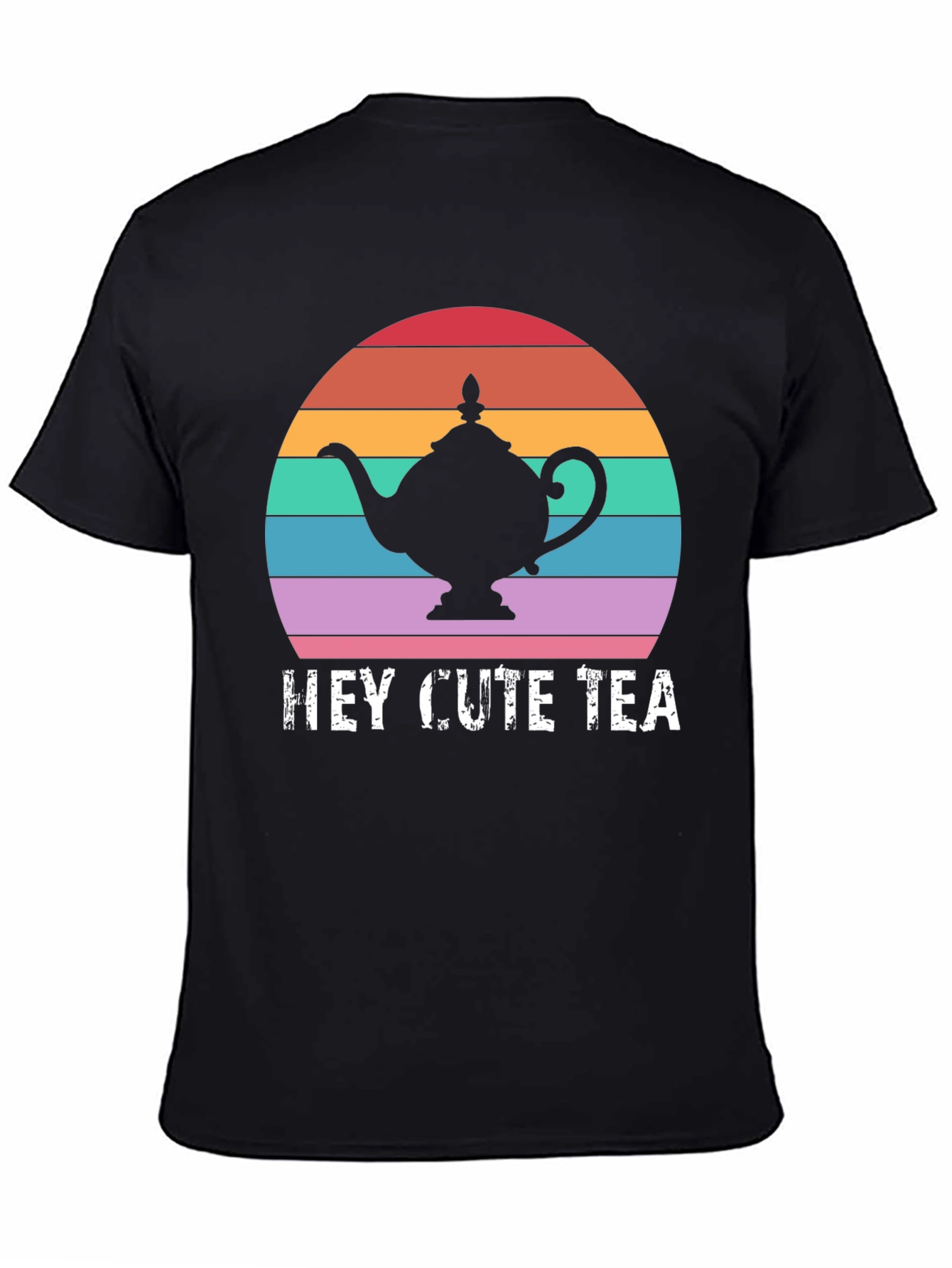Hey Cute Tea T-Shirt Retro Sunset Teapot Graphic Tee