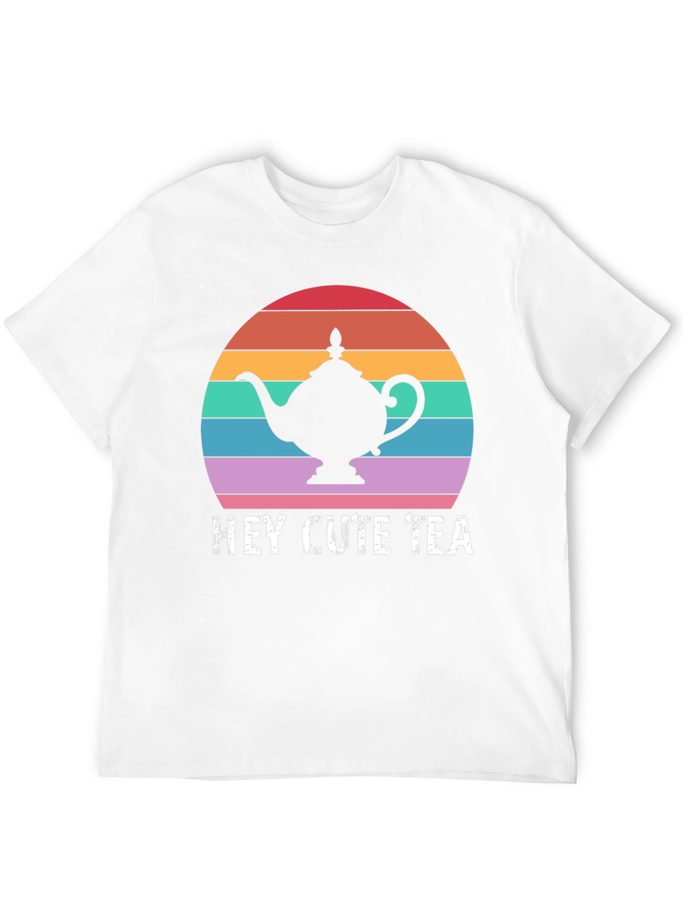 Hey Cute Tea T-Shirt Retro Sunset Teapot Graphic Tee