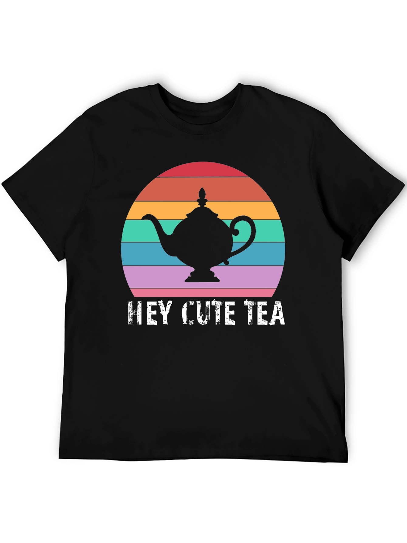 Hey Cute Tea T-Shirt Retro Sunset Teapot Graphic Tee