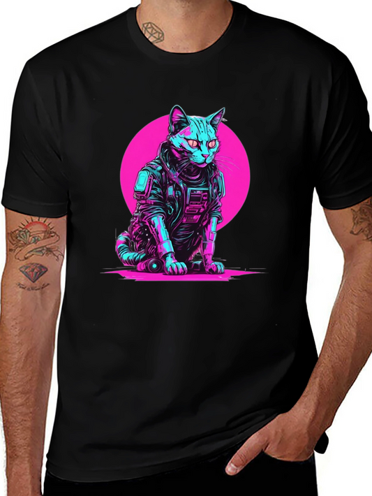 Cyberpunk Cat T-Shirt - Retro Neon Pet Tee