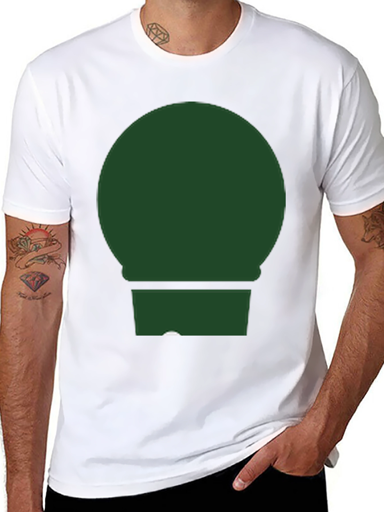 Minimalist Green Circle & Rectangle Graphic T-Shirt