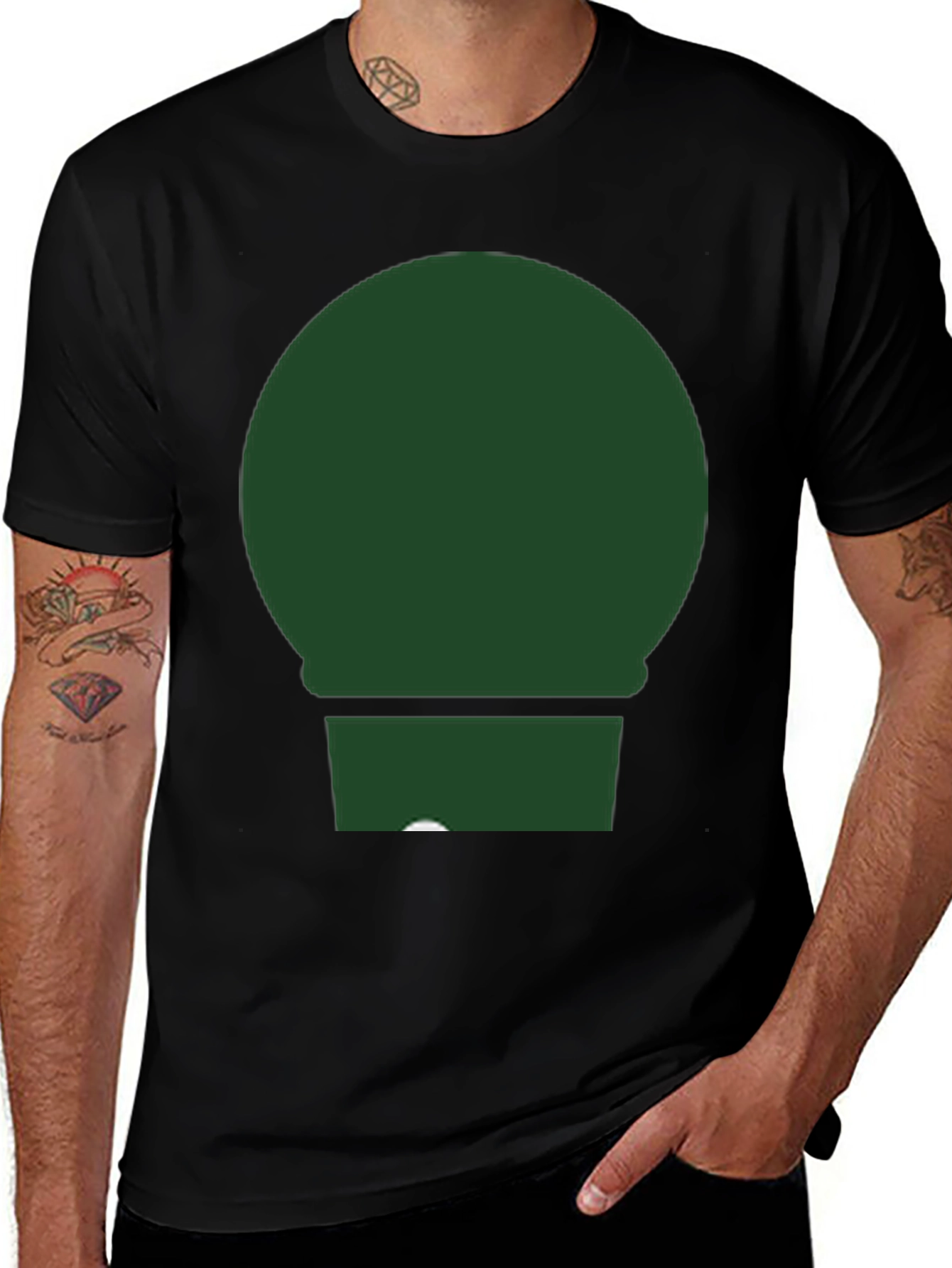 Minimalist Green Circle & Rectangle Graphic T-Shirt