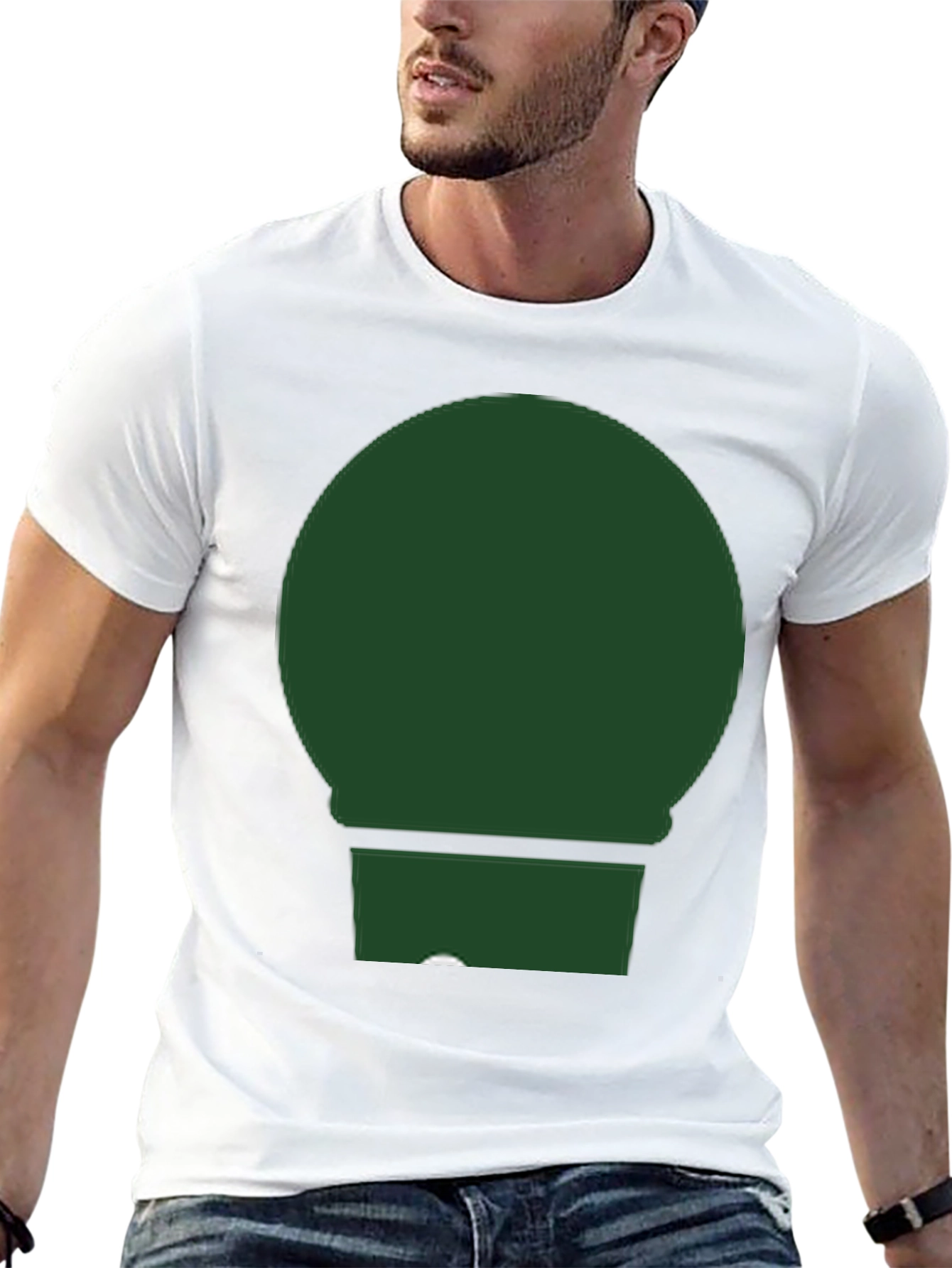 Minimalist Green Circle & Rectangle Graphic T-Shirt