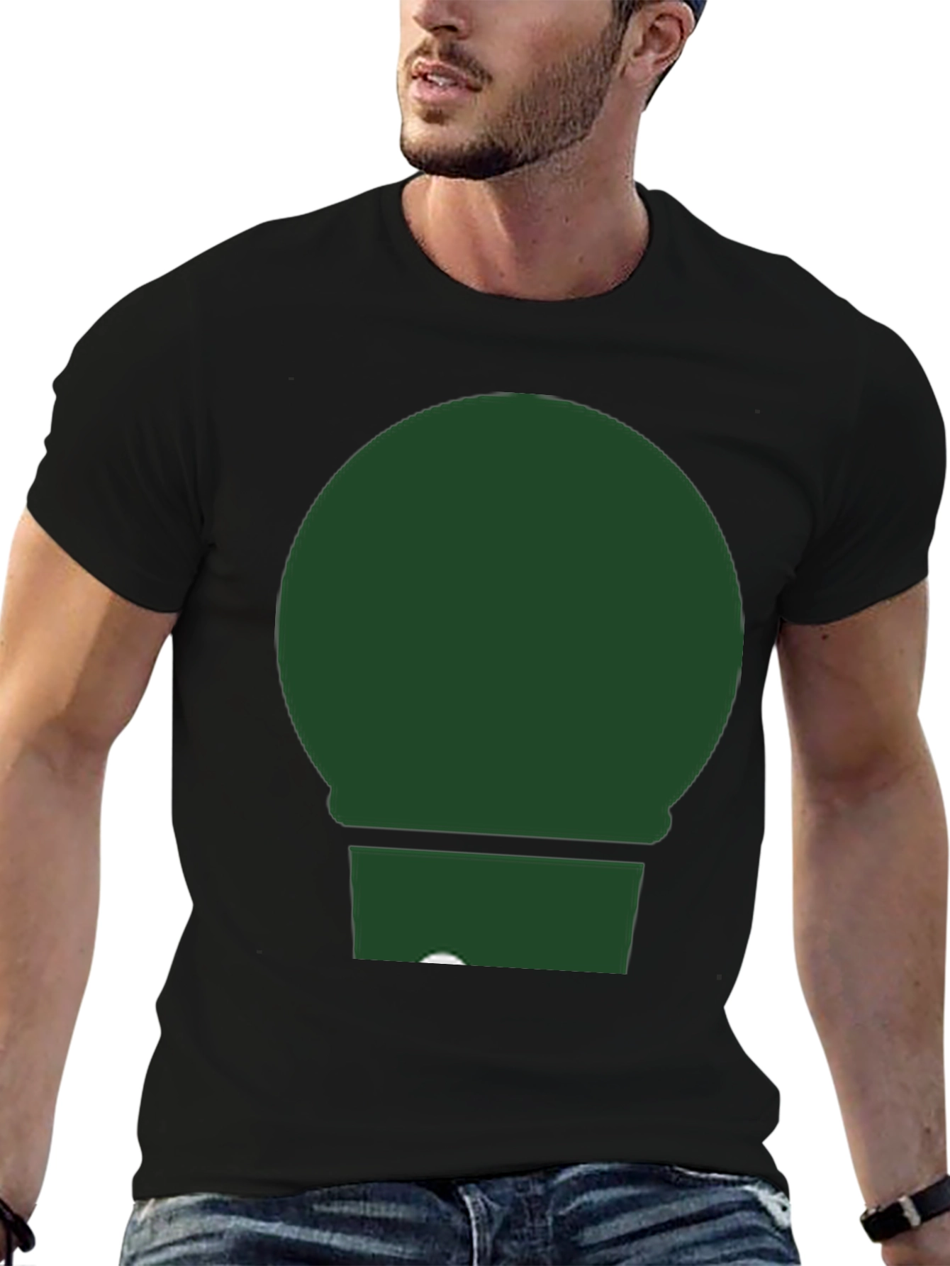 Minimalist Green Circle & Rectangle Graphic T-Shirt