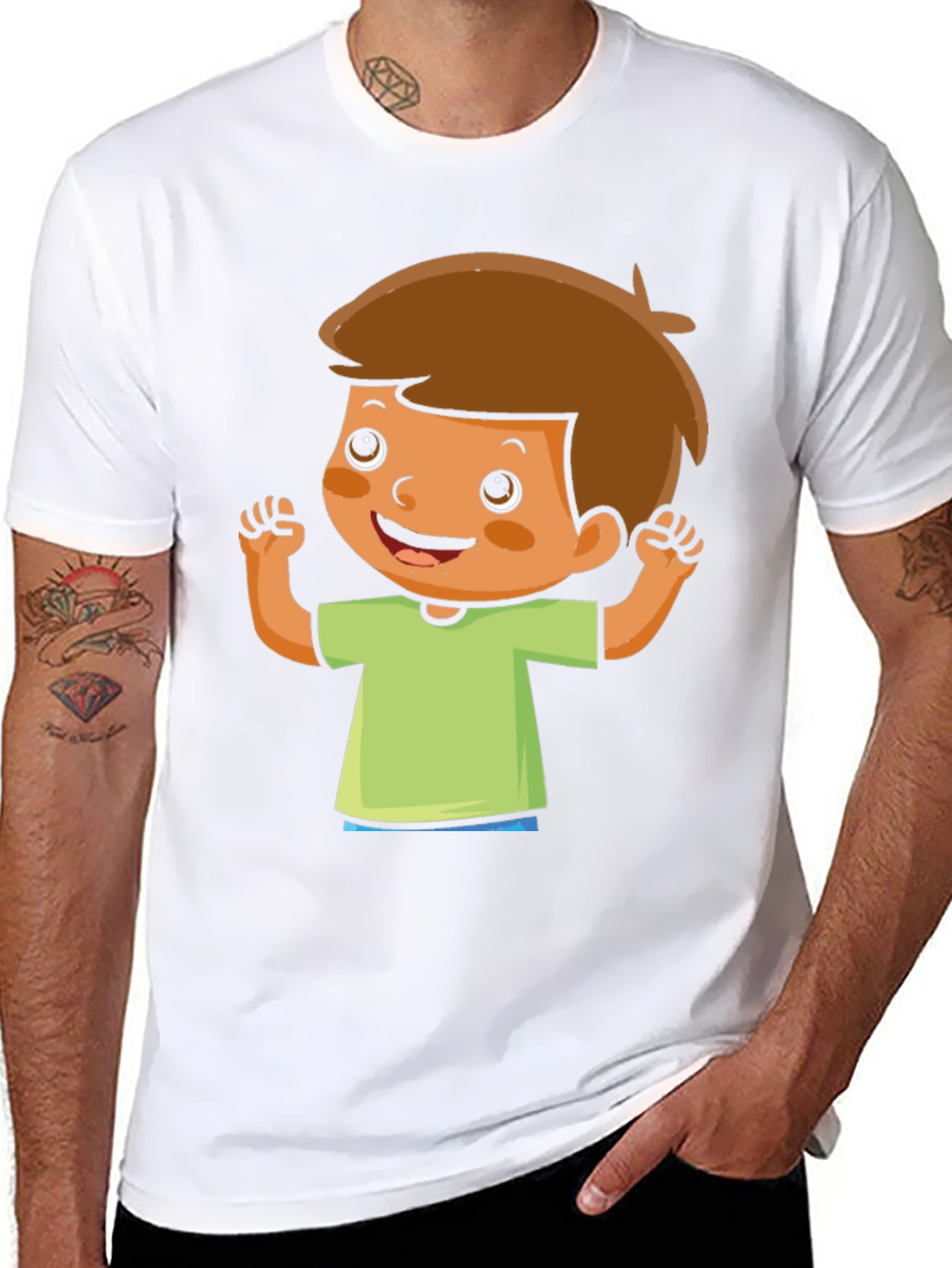 Cartoon Boy Graphic Tee - Black Cotton Shirt
