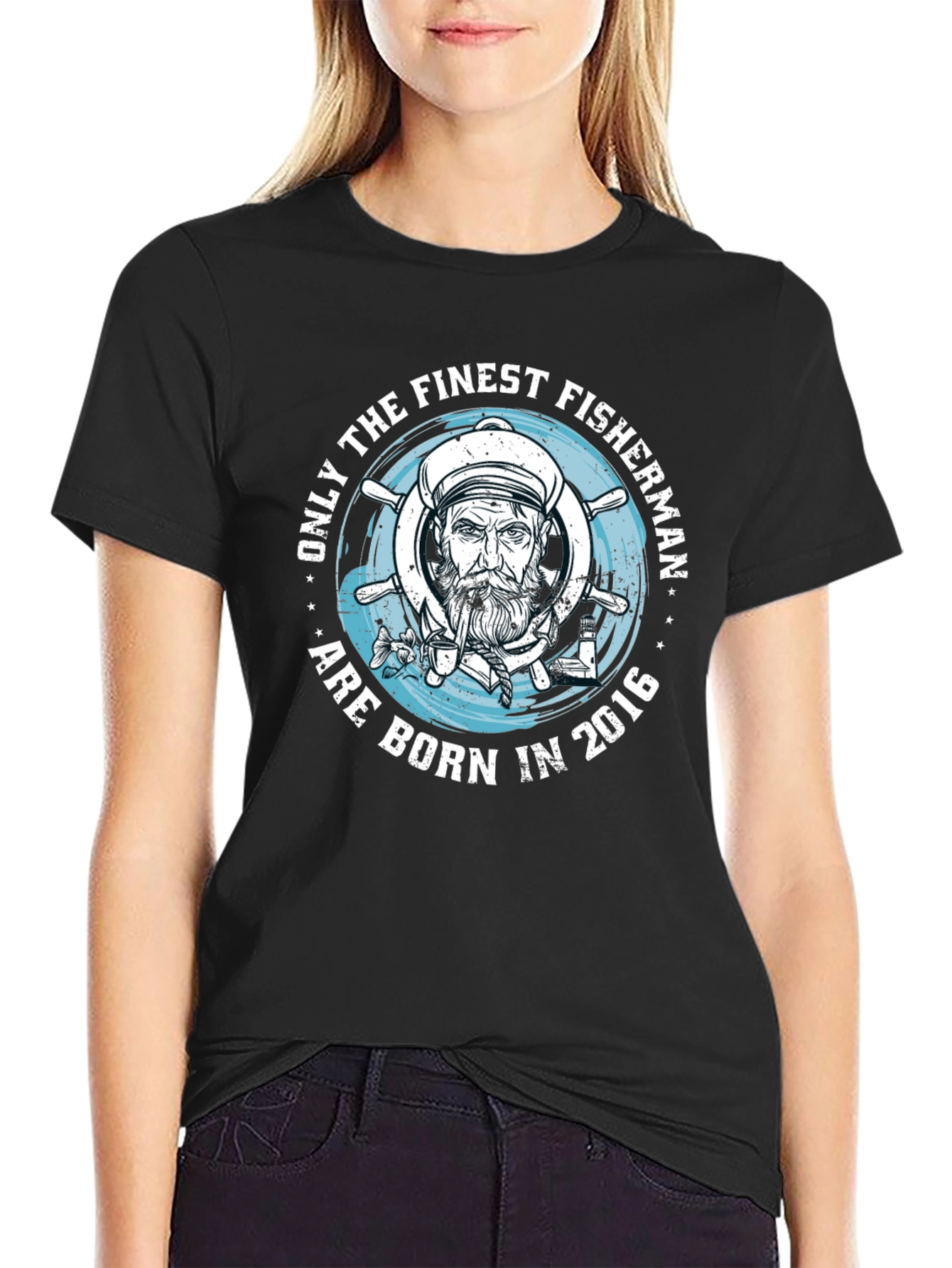 Finest Fisherman Born in 2016 Black T-Shirt