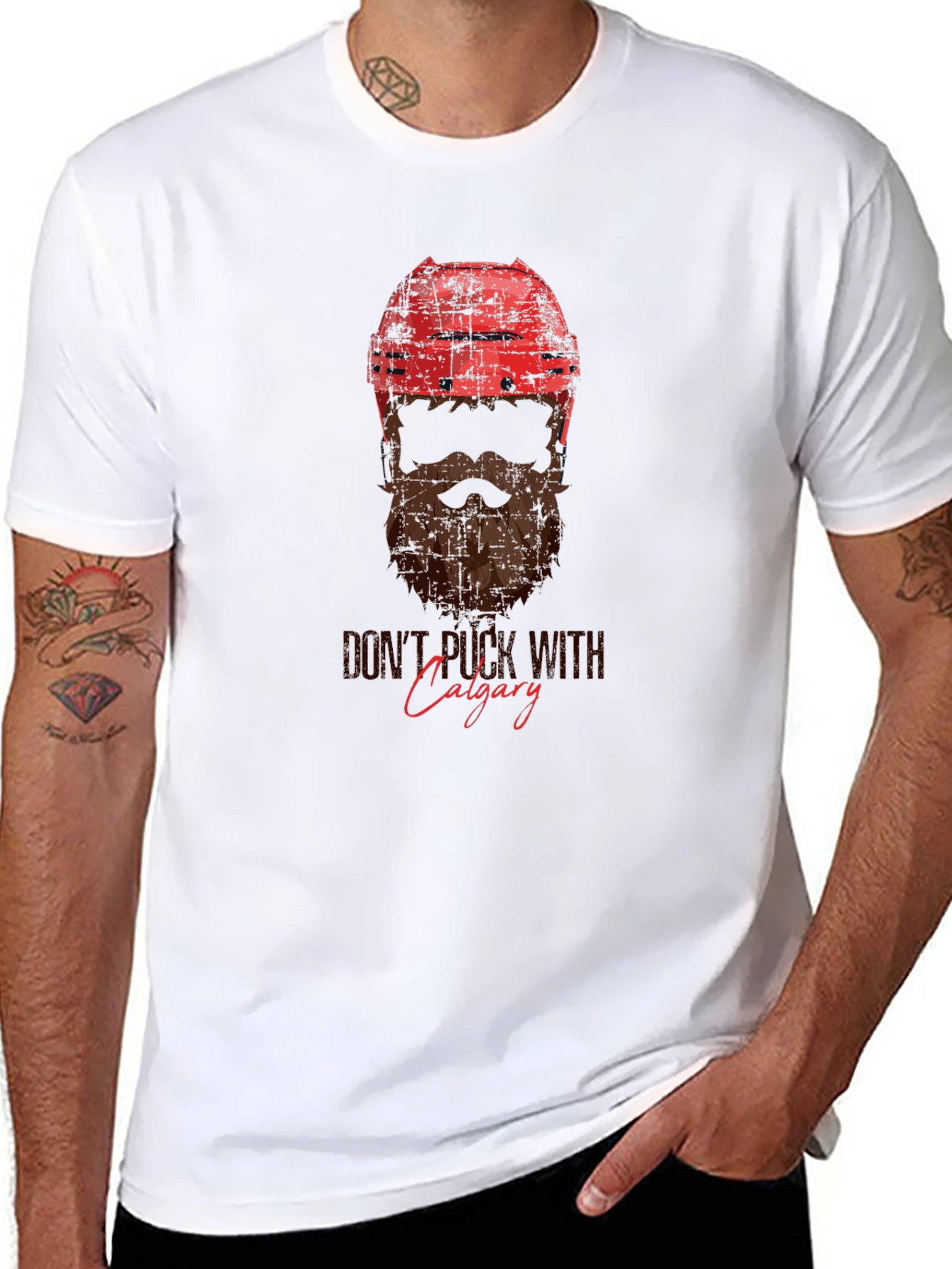 Hockey Helmet & Beard Graphic T-Shirt - Calgary Pride