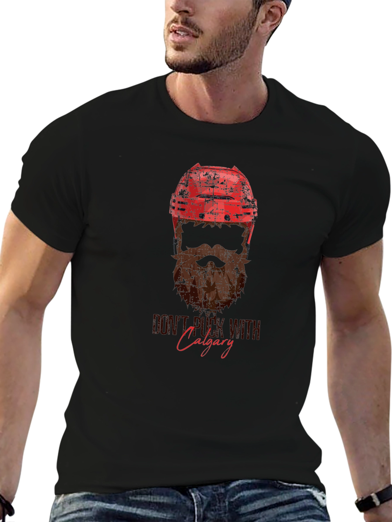 Hockey Helmet & Beard Graphic T-Shirt - Calgary Pride