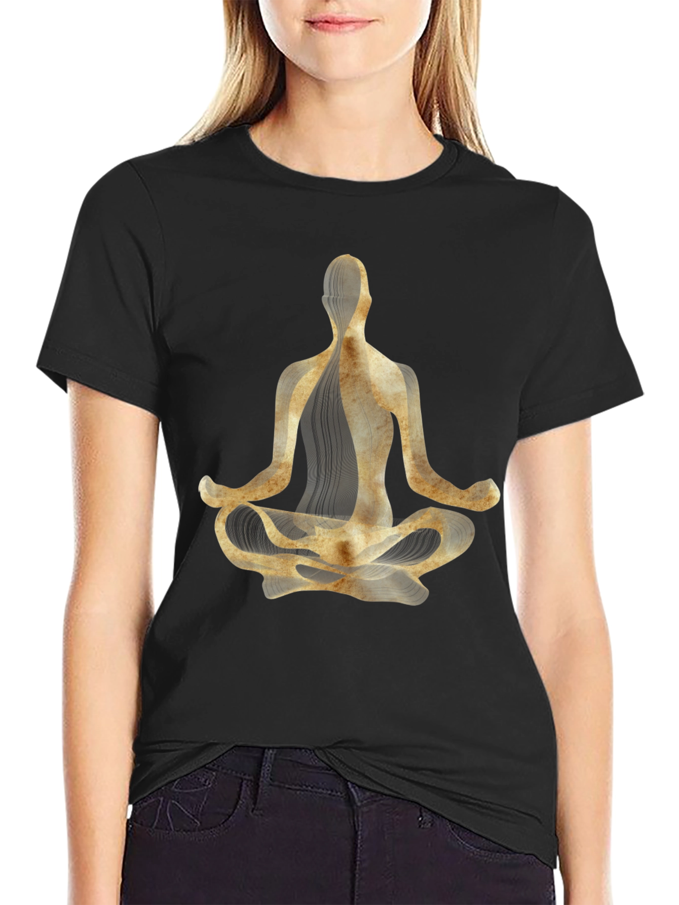 Yoga Pose Graphic Tee - Black Cotton Blend