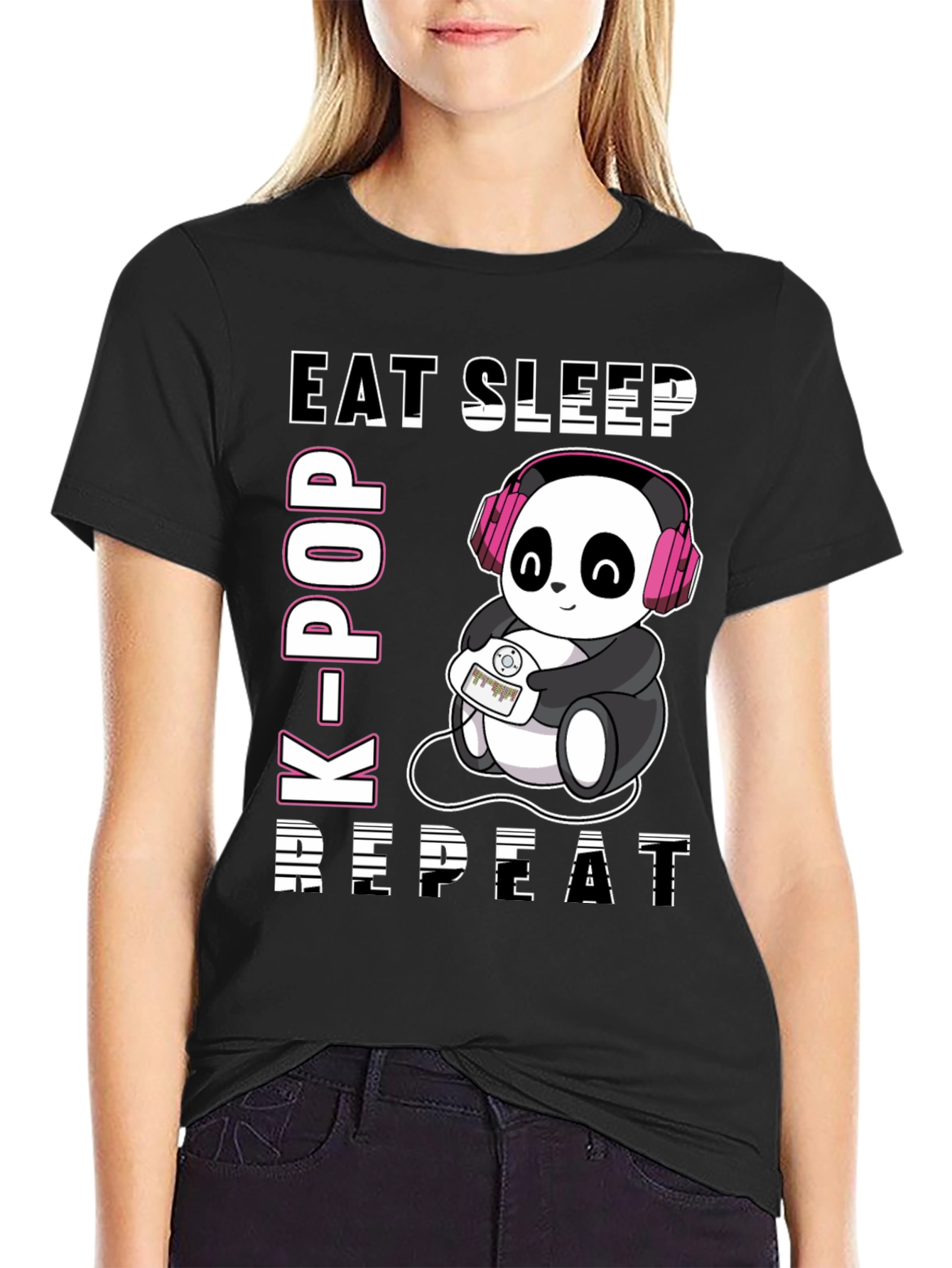 Eat Sleep K-Pop Repeat Panda T-Shirt