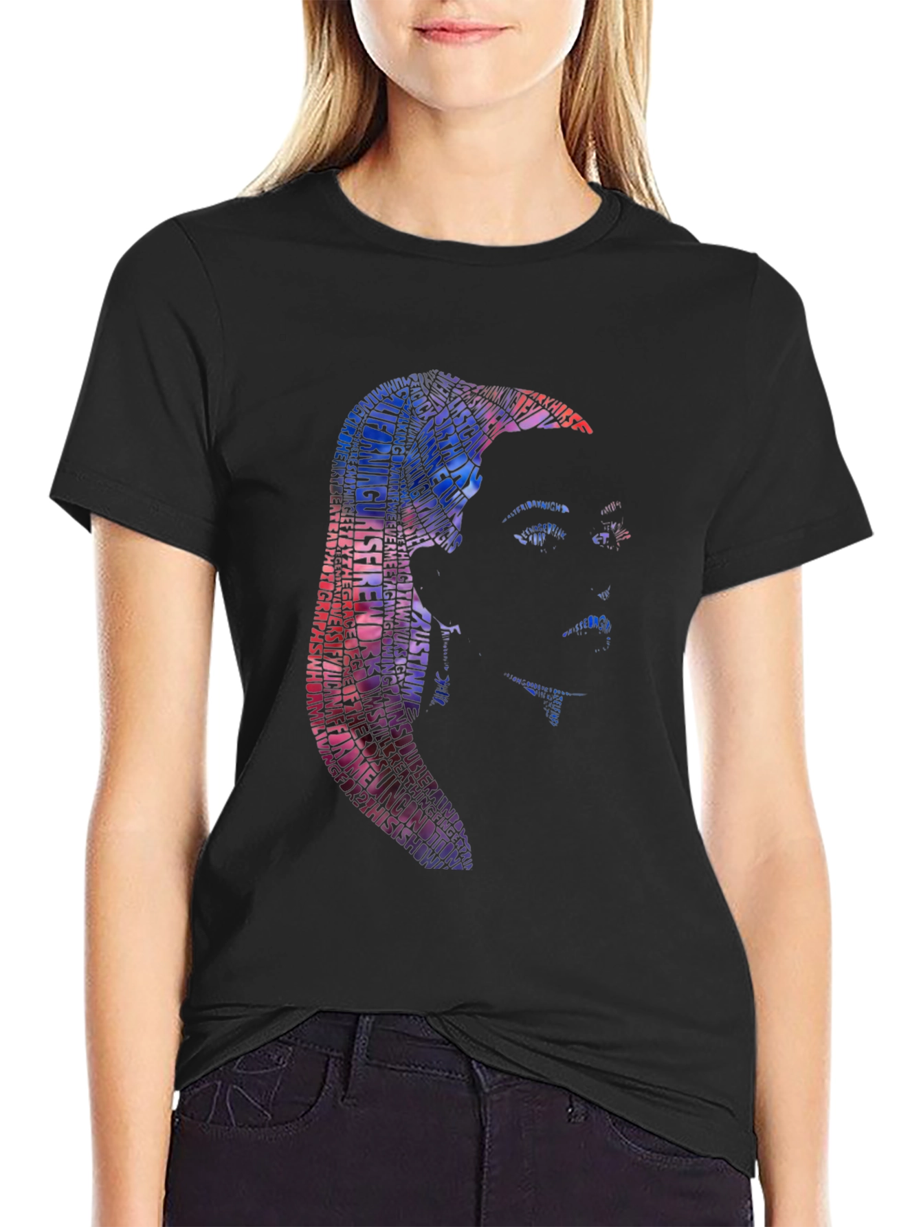 Word Art Silhouette Graphic Tee - Black