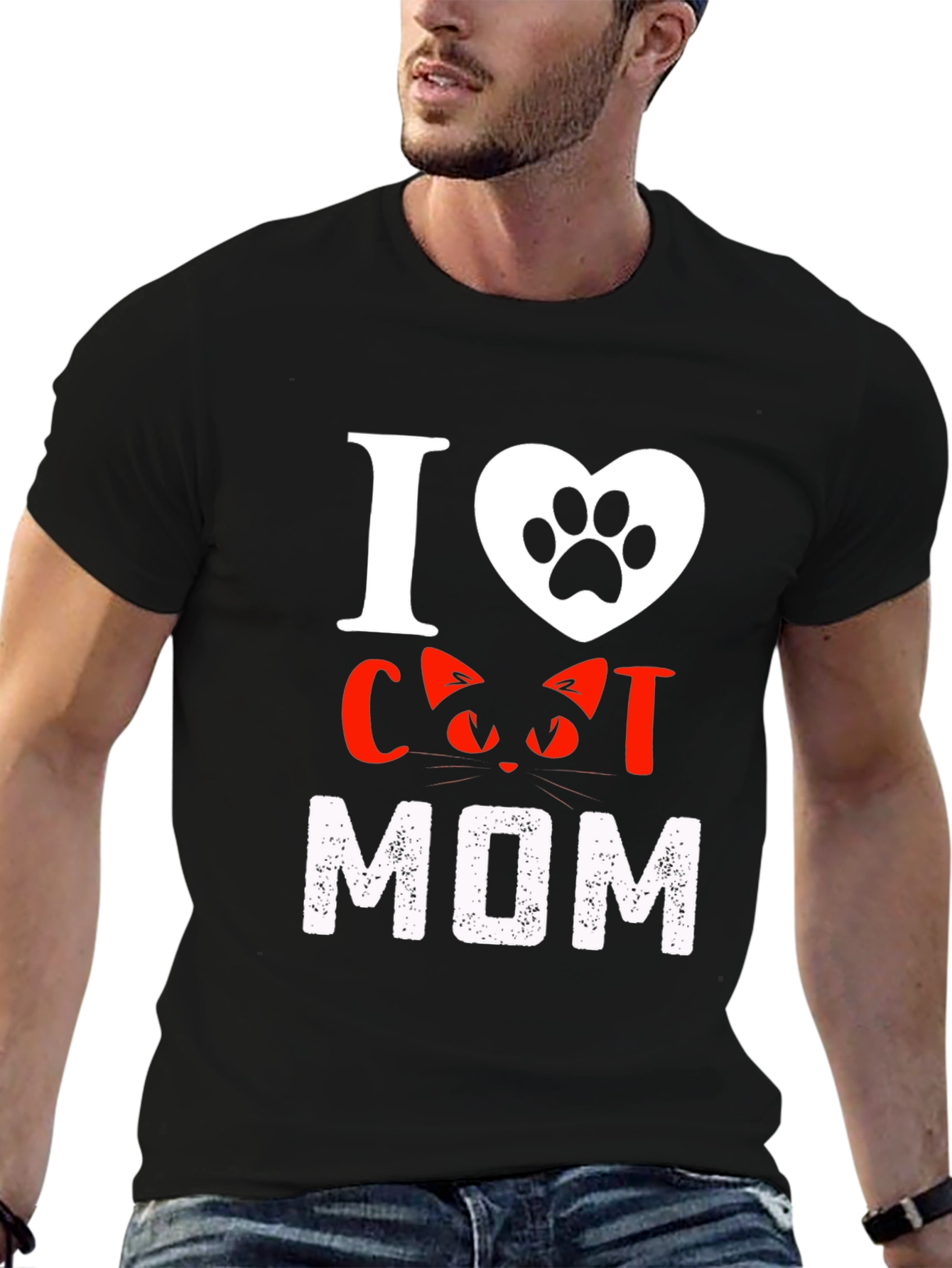 I Love Cat Mom T-Shirt - Black