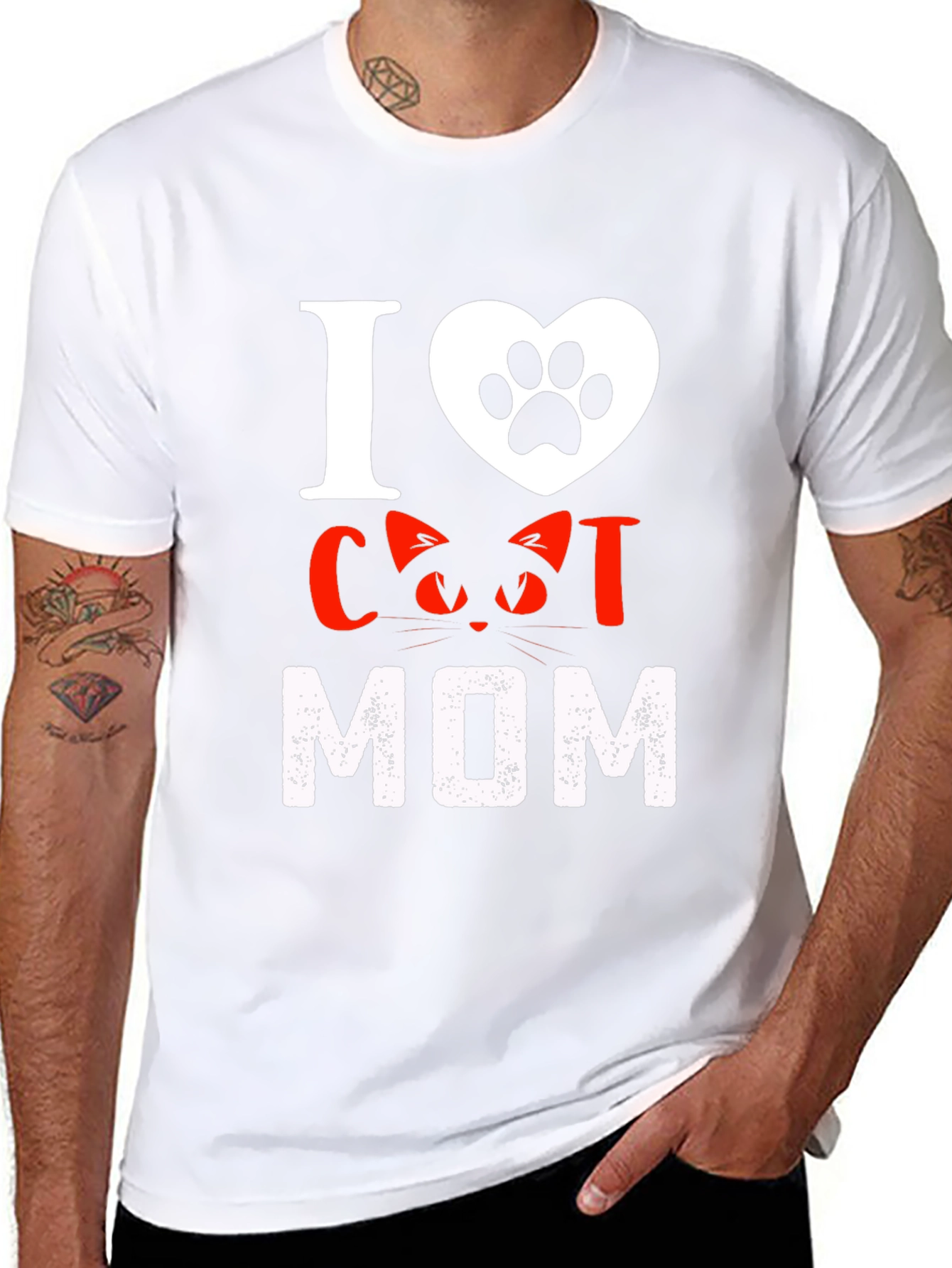 I Love Cat Mom T-Shirt - Black