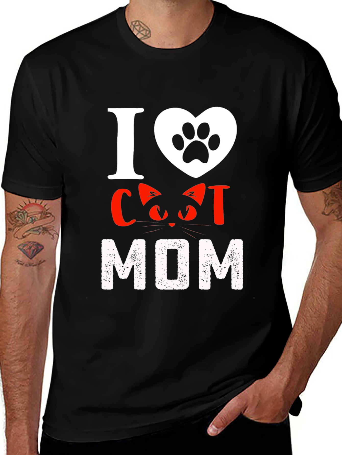 I Love Cat Mom T-Shirt - Black