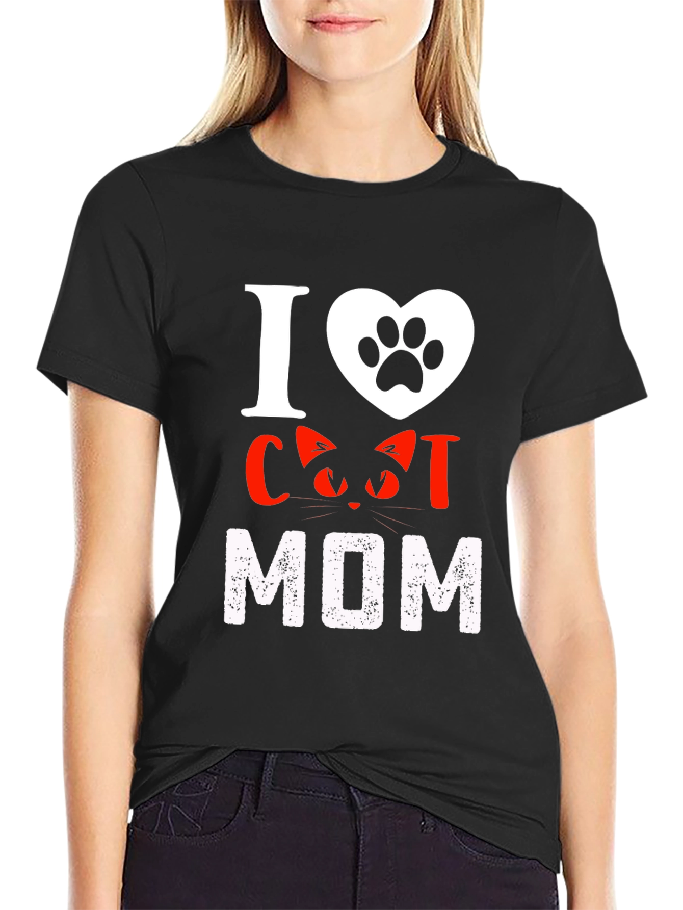 I Love Cat Mom T-Shirt - Black
