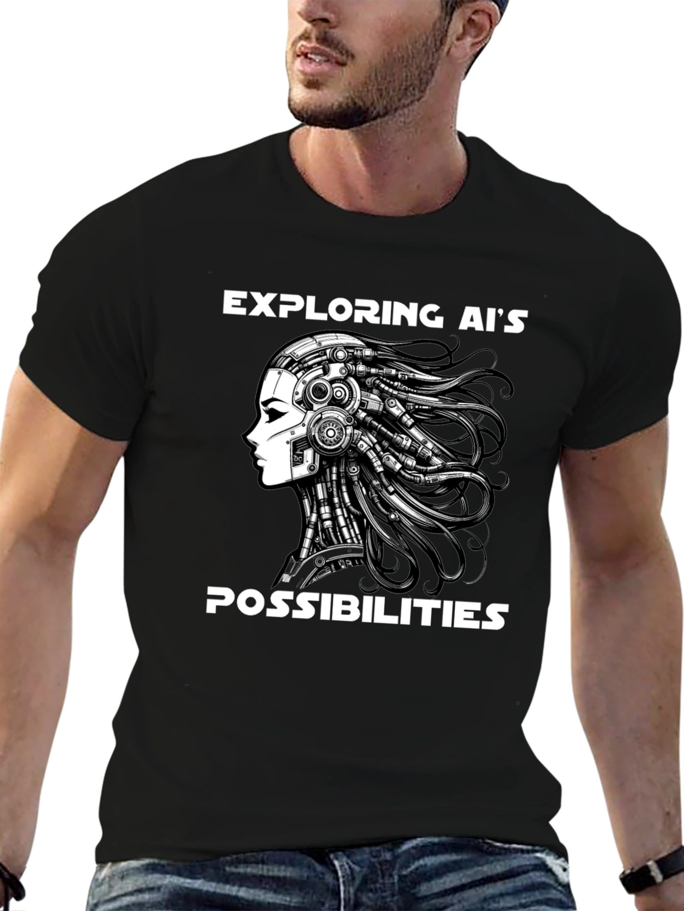Exploring AI T-Shirt - Black Cotton Blend