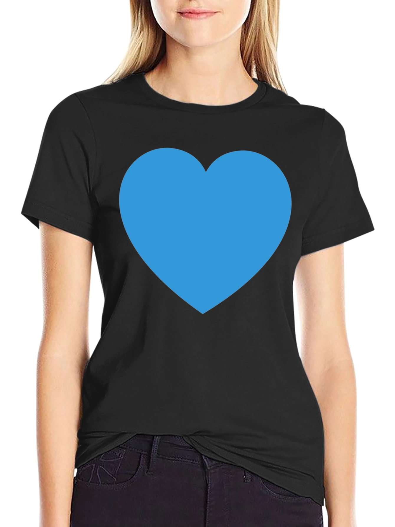 Blue Heart Graphic Black T-Shirt