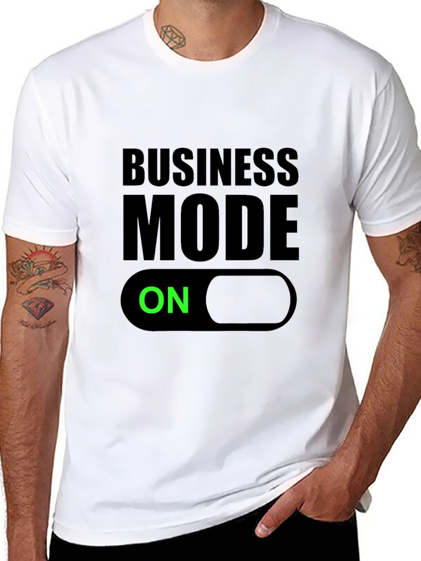 Business Mode On Black T-Shirt