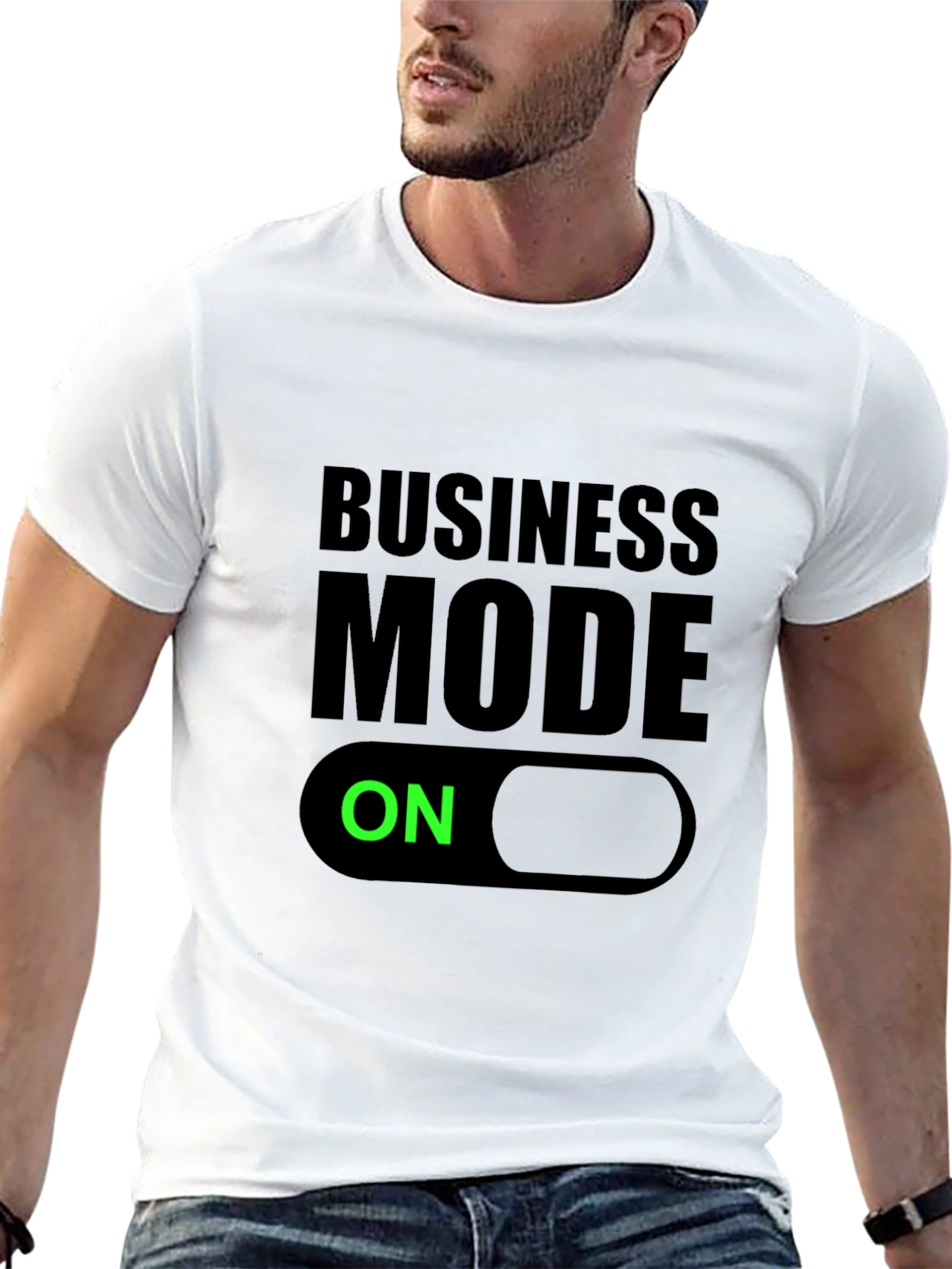 Business Mode On Black T-Shirt